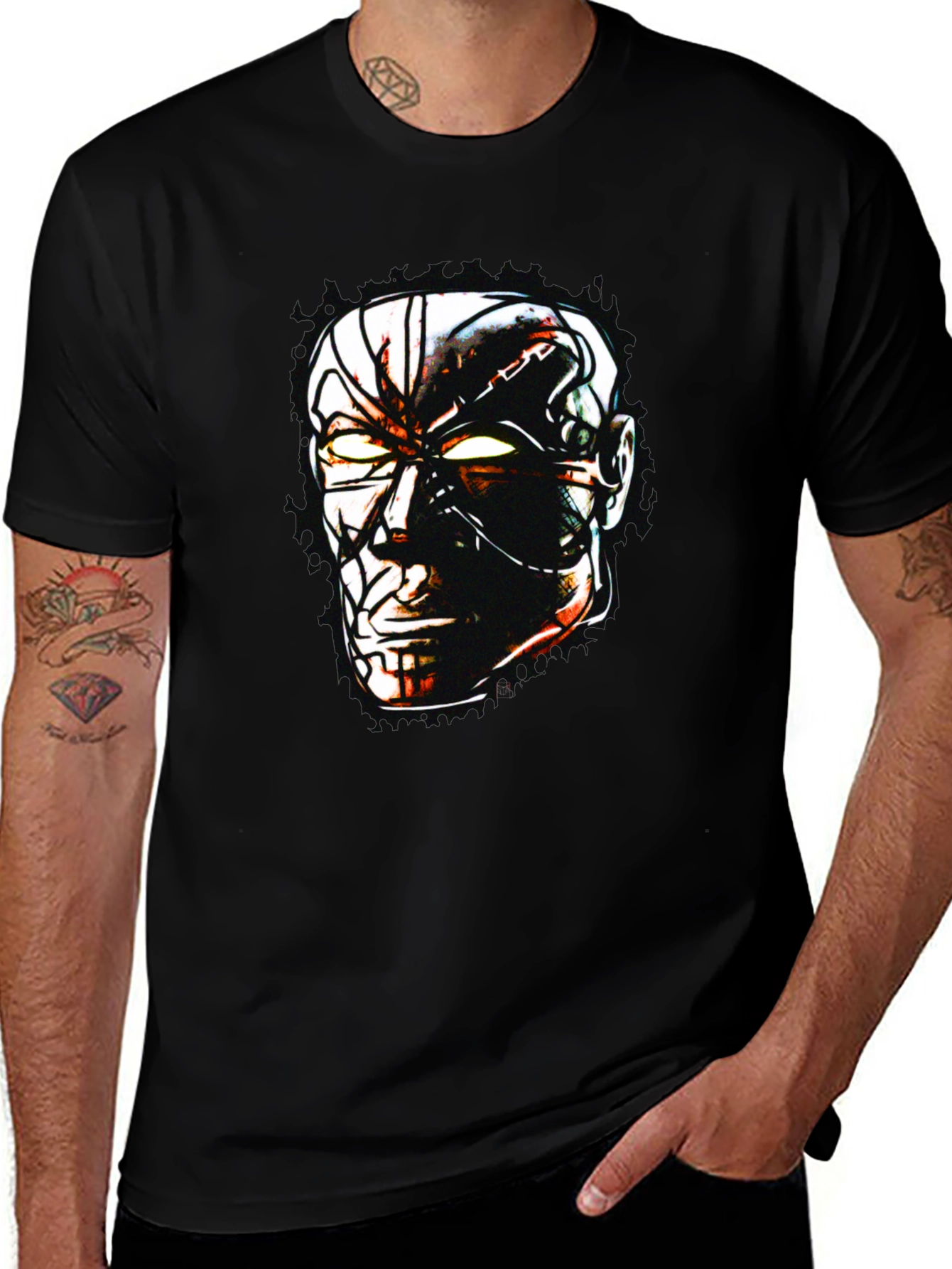 Sci-Fi Cyborg Graphic Print Black T-Shirt
