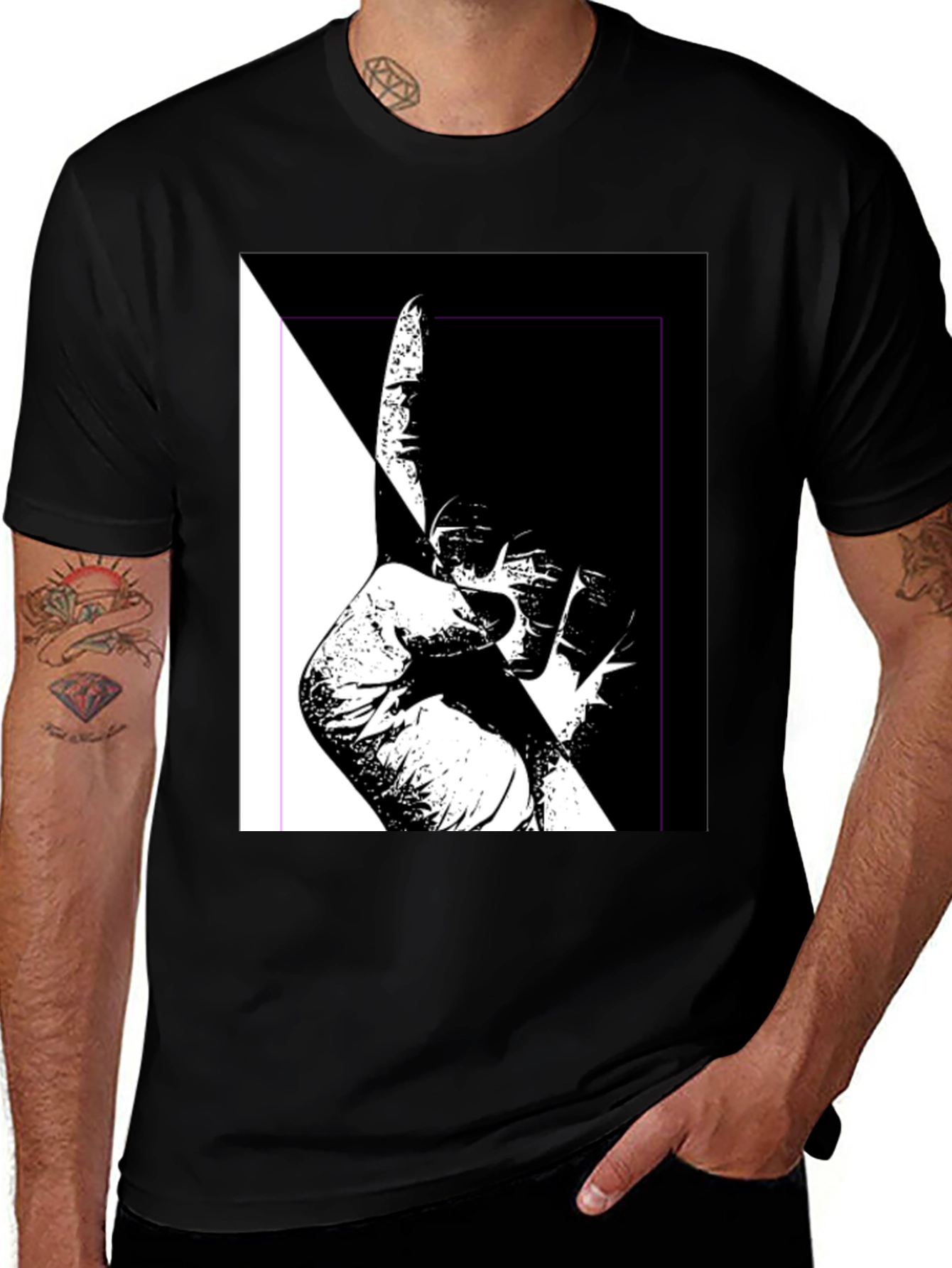 Black Unique Black & White Graphic Tee main image