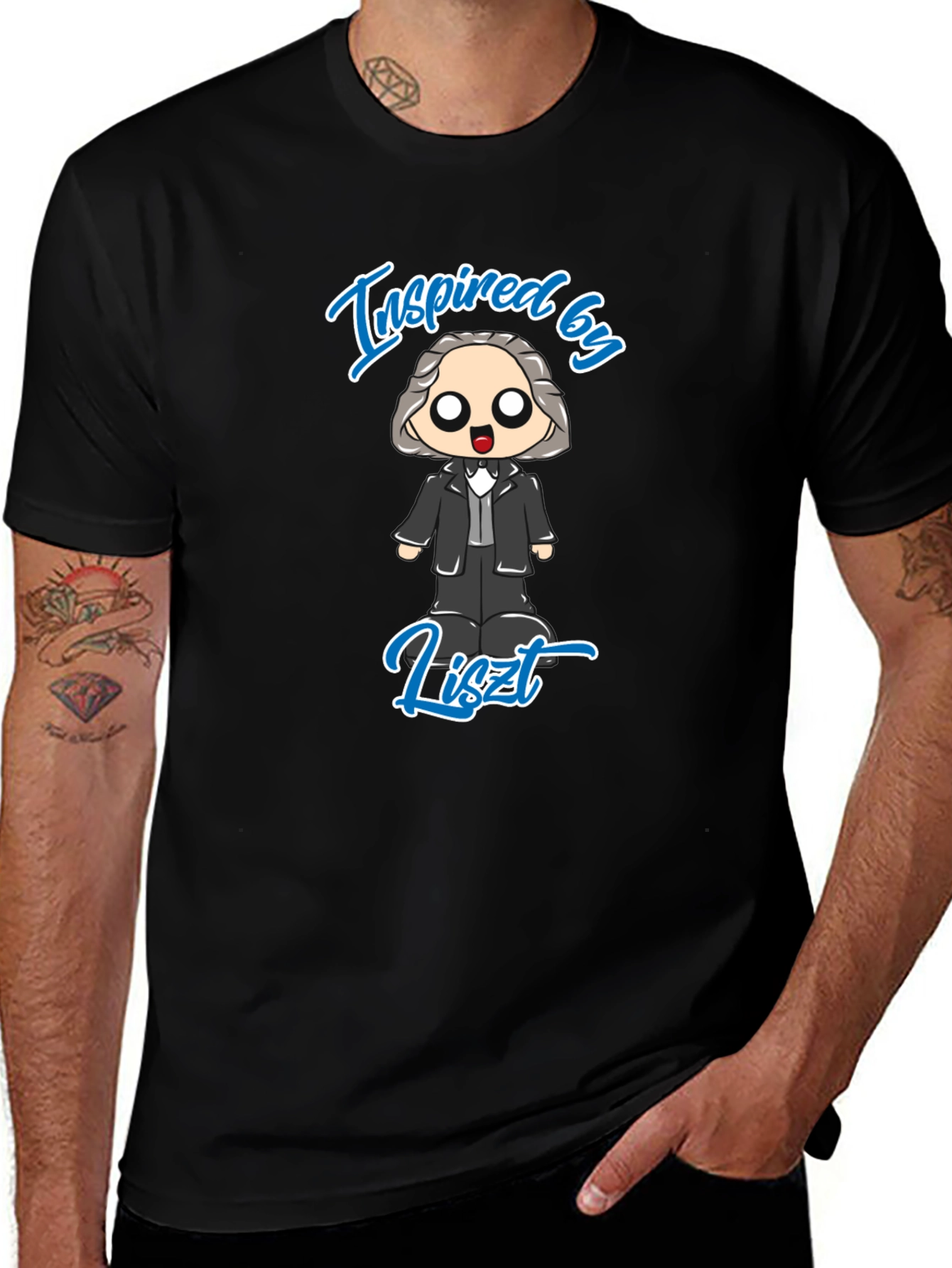 Variant 24 of Inspired by Liszt Black T-Shirt - Music Composer Design