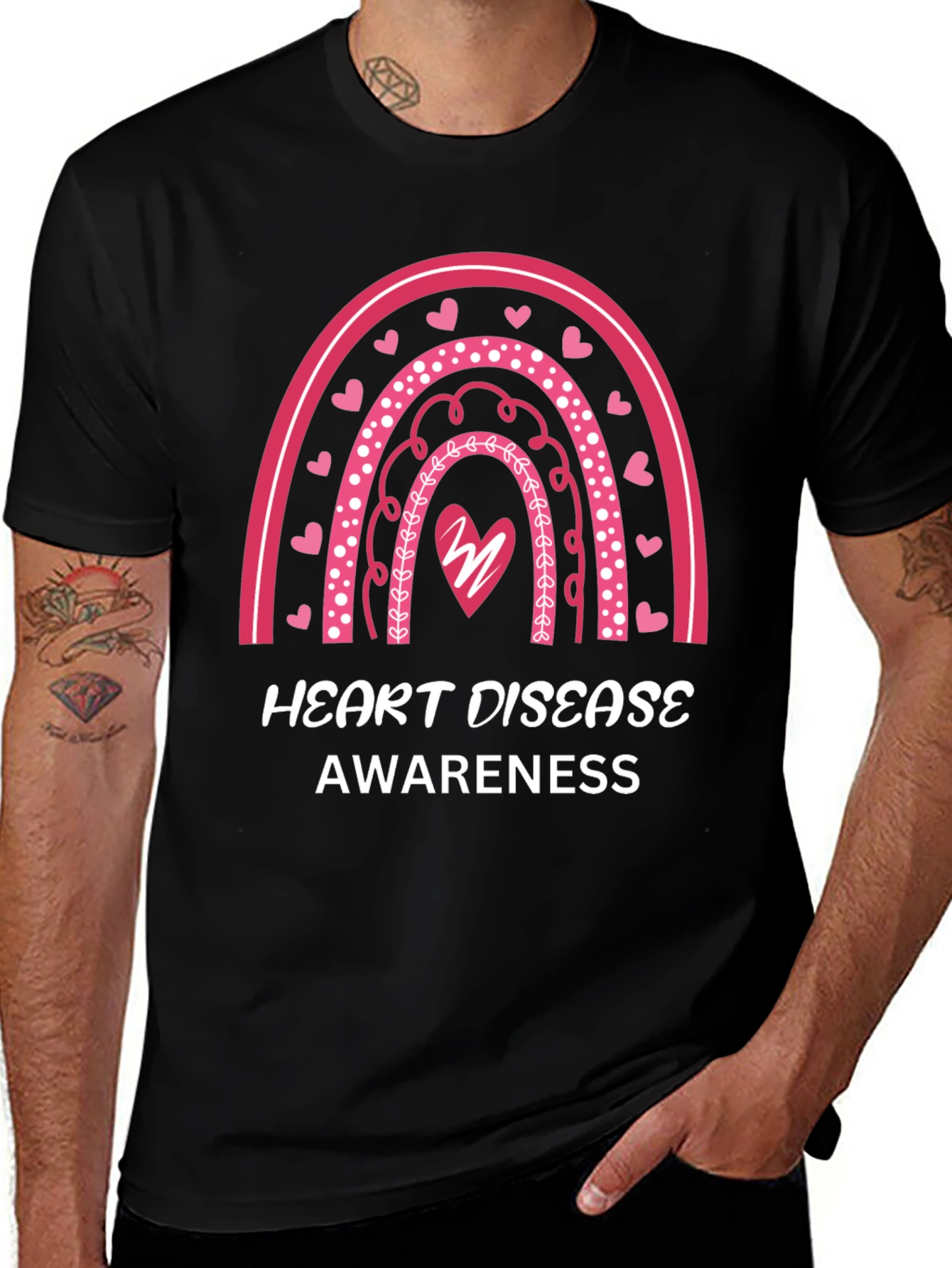 Heart Disease Awareness T-Shirt Pink Rainbow