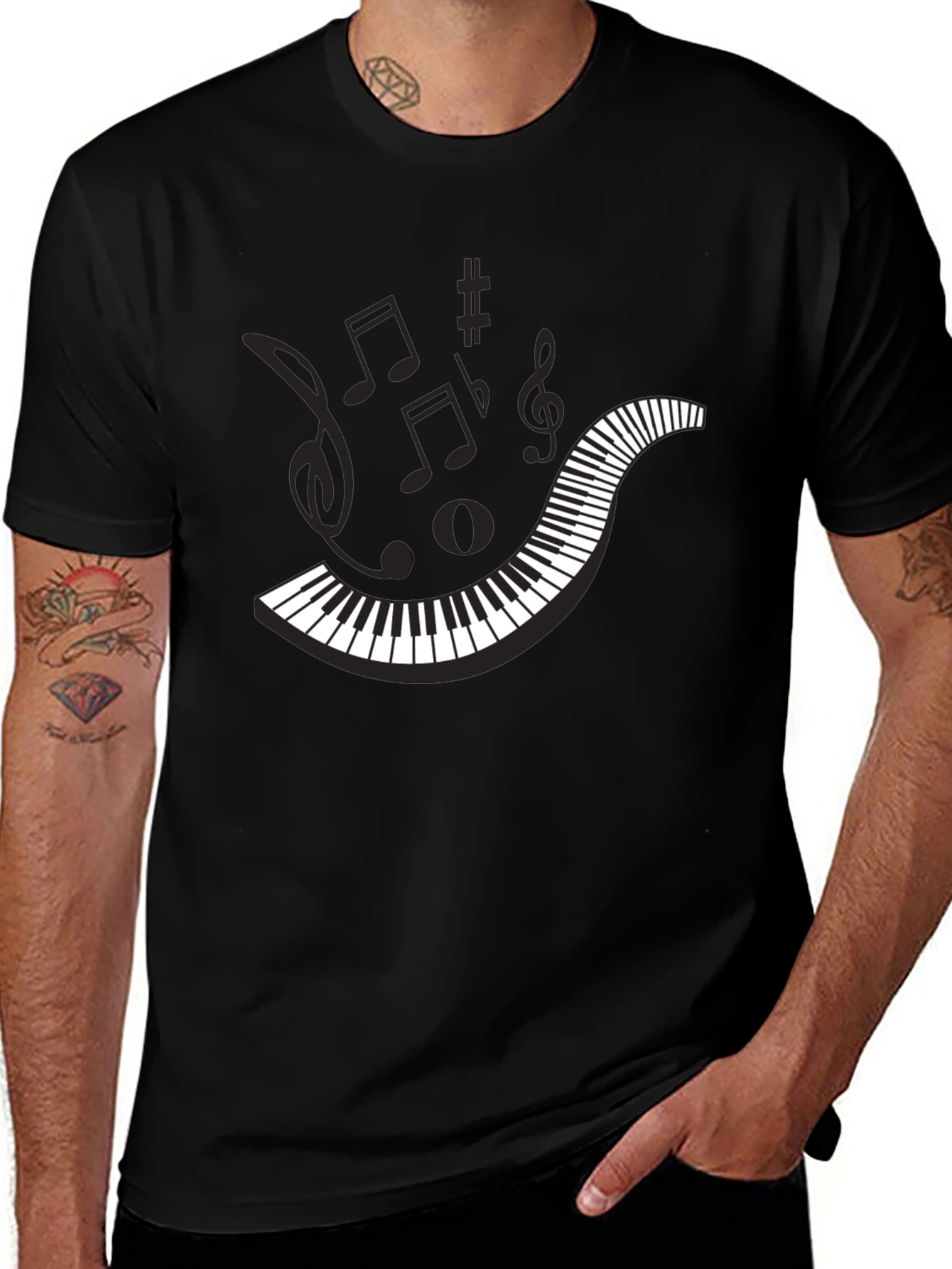 Variant 7 of Musical Piano Keys Graphic Tee - Black Cotton T-Shirt