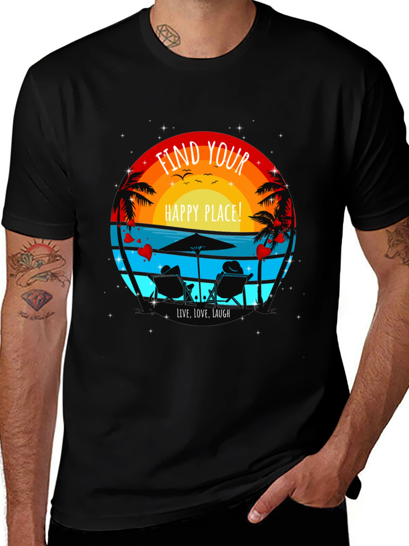 Find Your Happy Place Graphic T-Shirt - Beach Sunset Tee