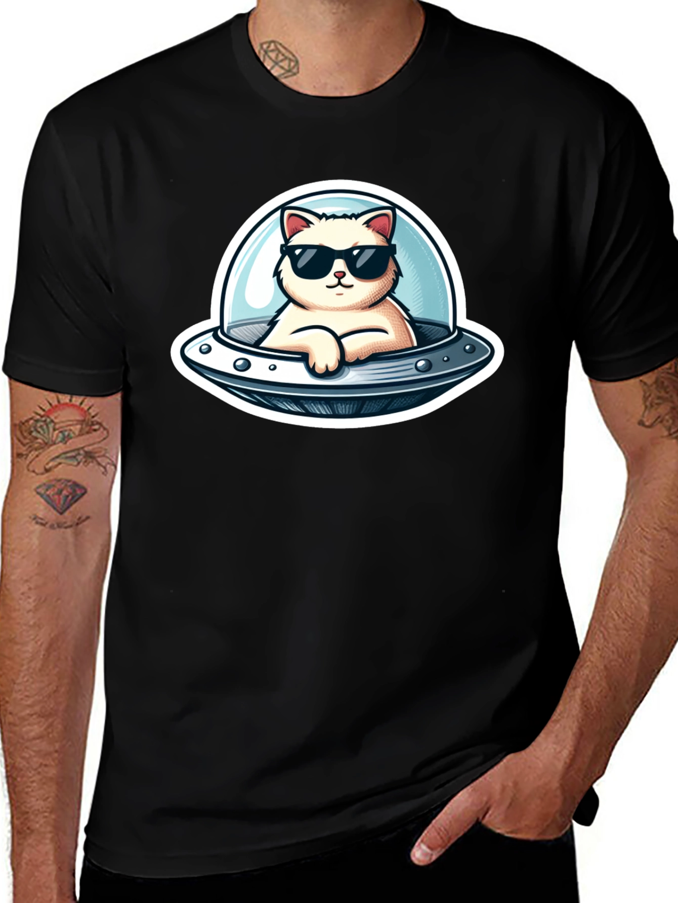 Variant 23 of Cool Cat UFO Black T-Shirt