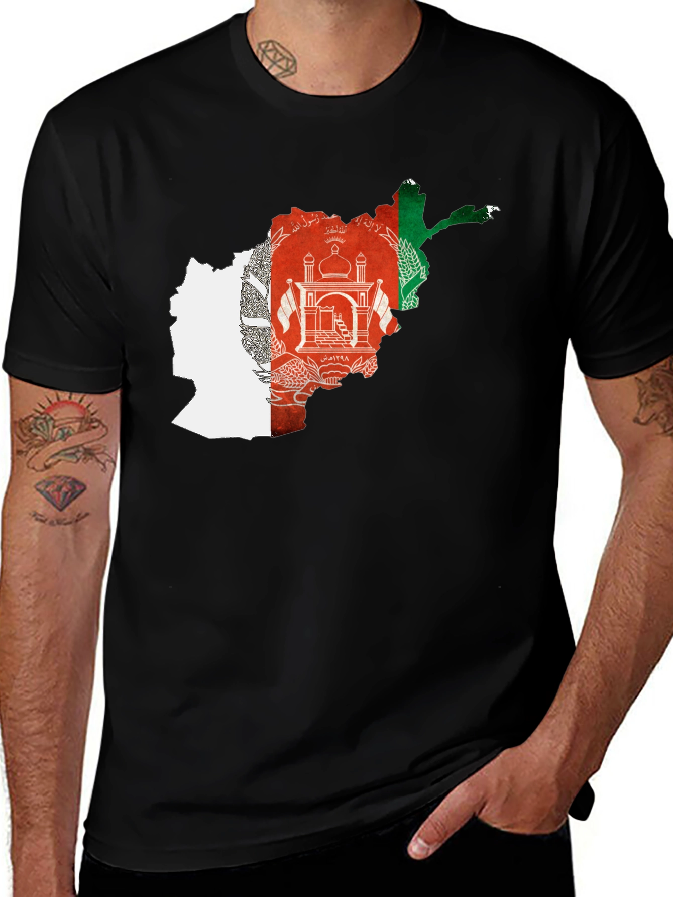 Afghanistan Flag Map Black T-Shirt