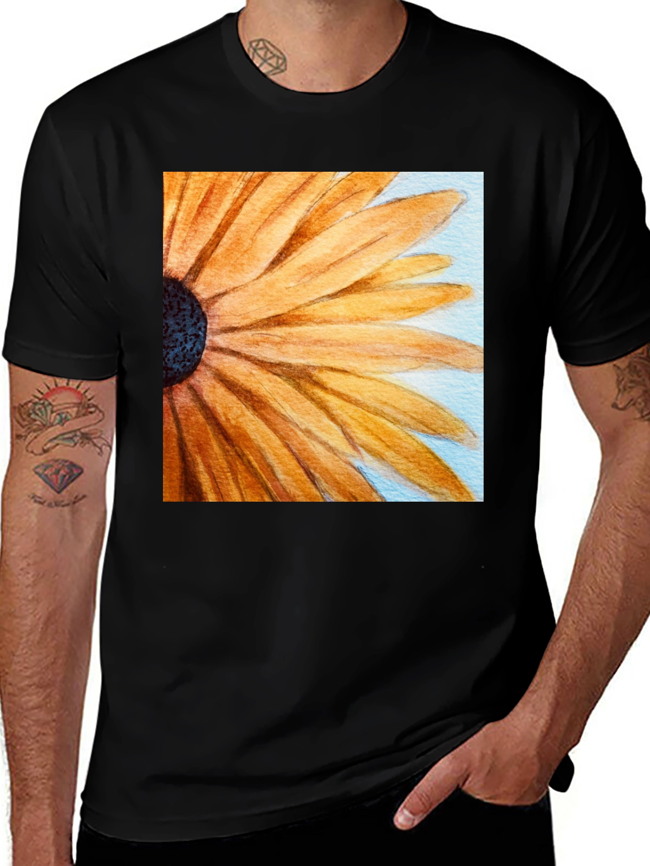 Variant 30 of Sunflower Graphic Tee - Black Cotton Casual Top