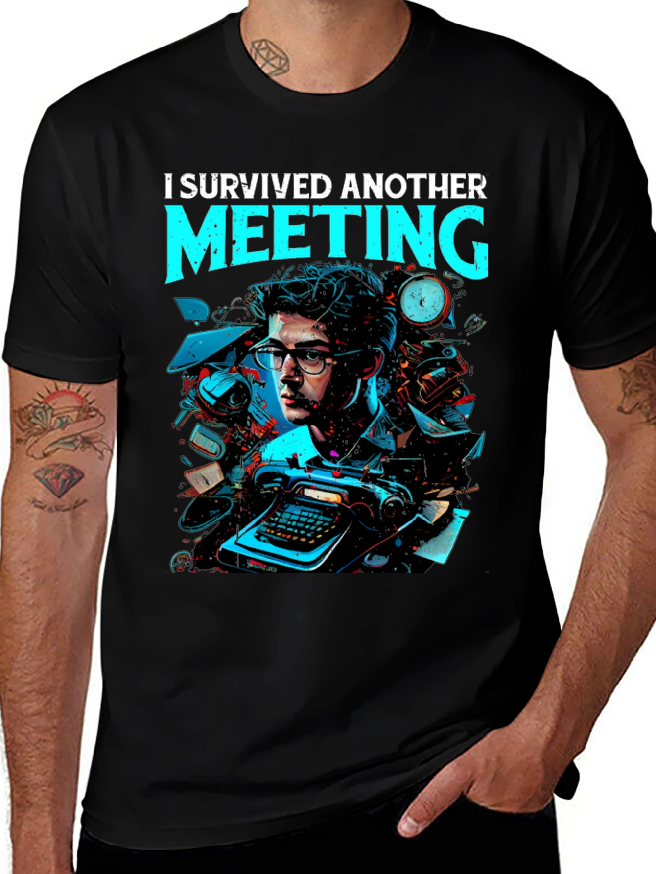 Black I Survived Another Meeting Graphic Tee main image