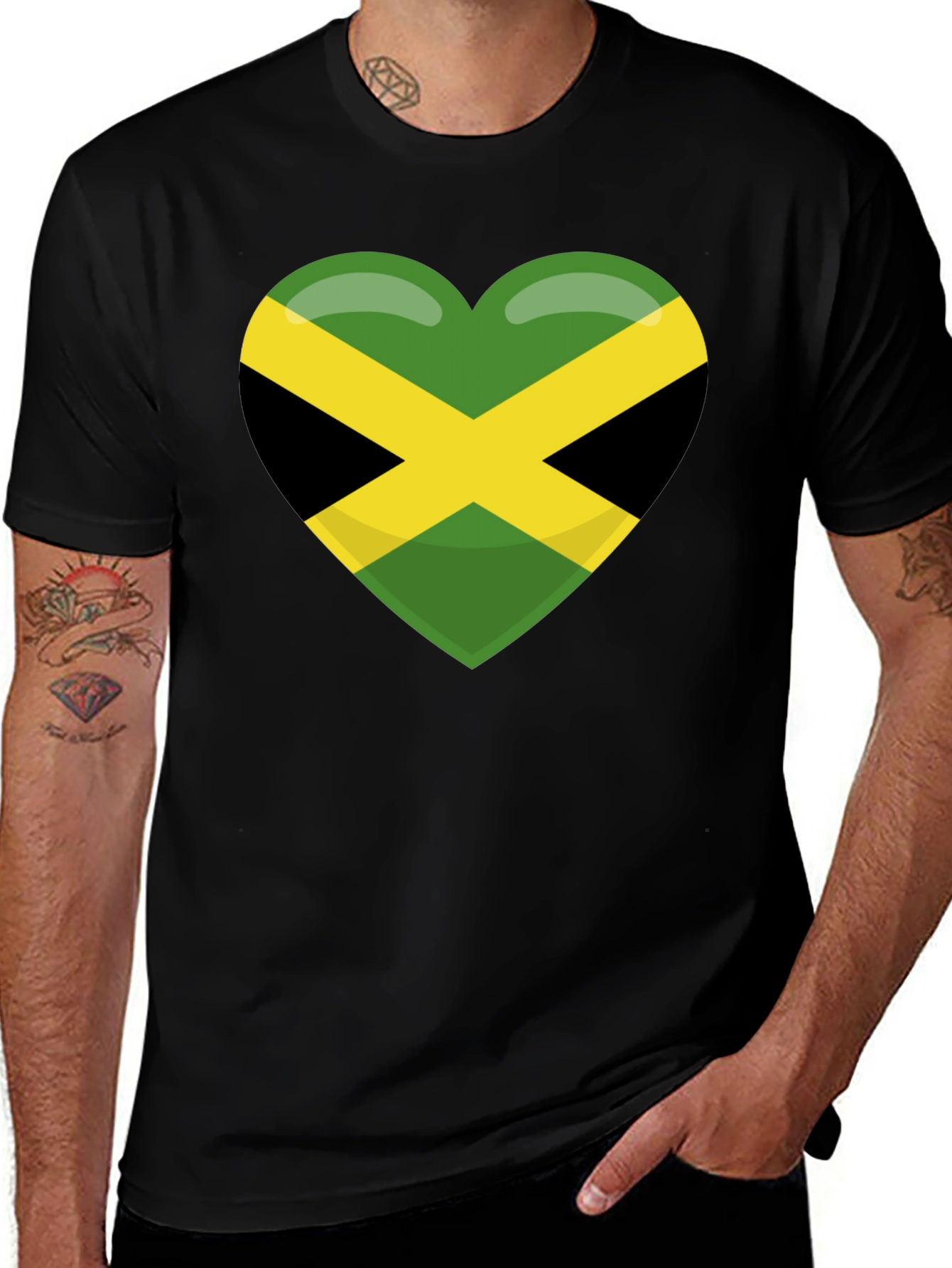 Jamaica Flag Heart Graphic Tee - Black Unisex T-Shirt