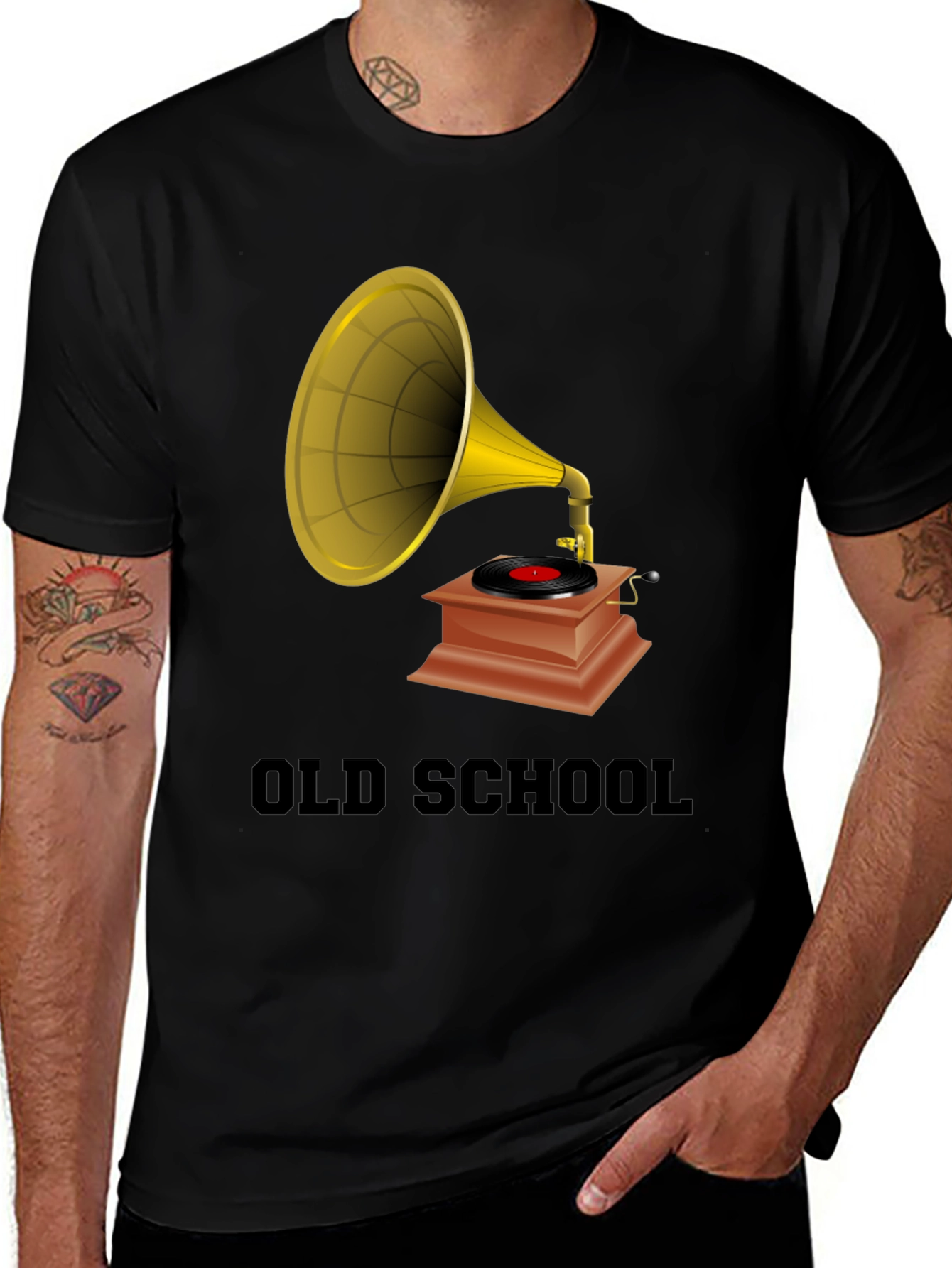 Retro Gramophone "Old School" Graphic T-Shirt