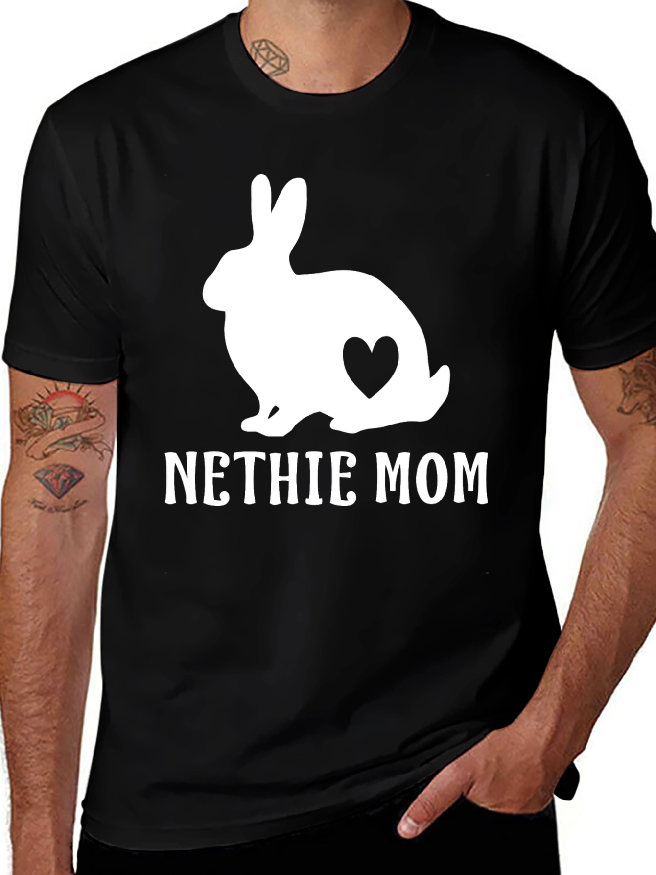 Black Nethie Mom Rabbit Graphic T-Shirt main image
