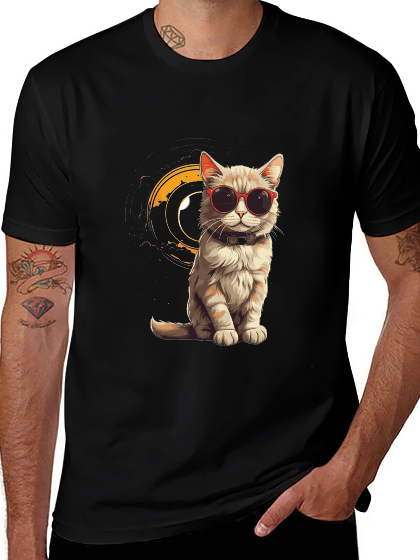 Variant 10 of Cool Cat Tee - Stylish Black Graphic T-Shirt