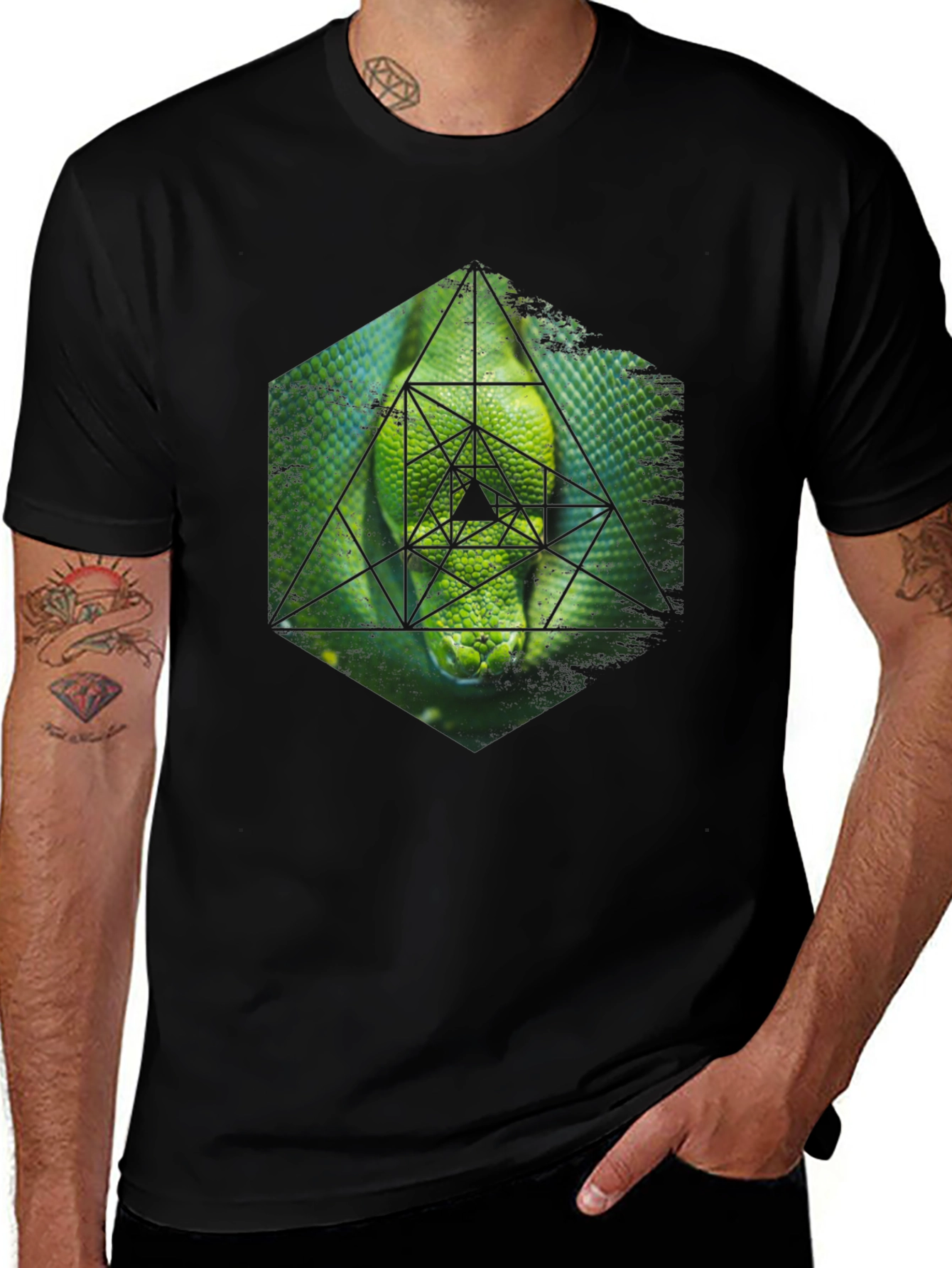 Variant 22 of Geometric Snake Graphic Tee - Black