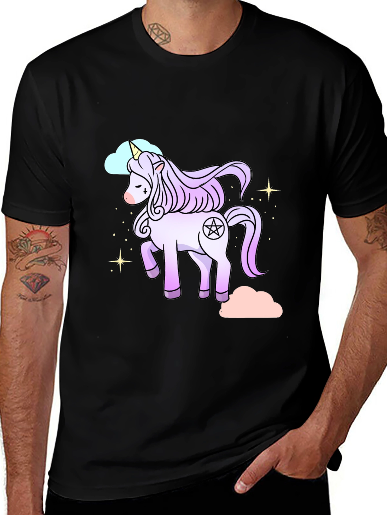 Variant 21 of Unicorn Pentagram Graphic Tee - Black