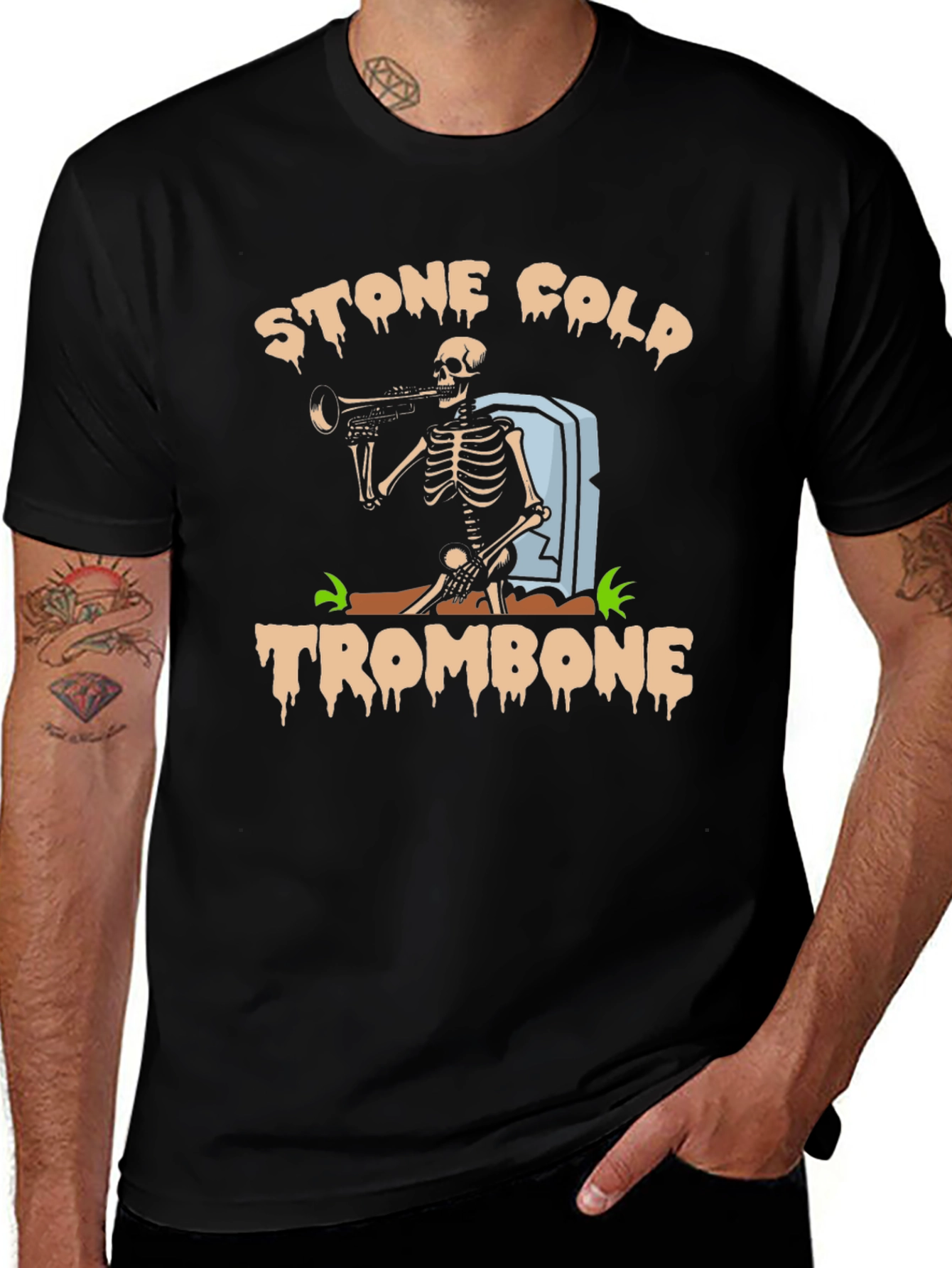 Variant 3 of Stone Cold Trombone Skeleton Graphic T-Shirt