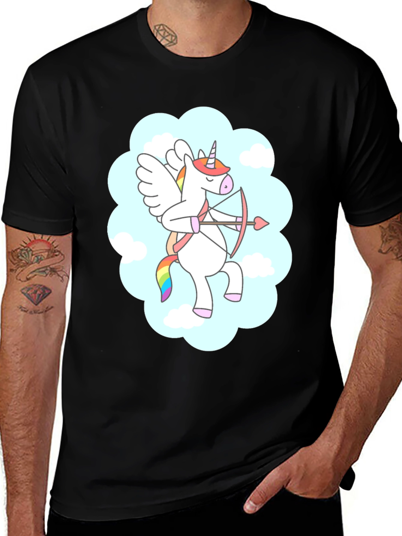Black Cupid Unicorn Black T-Shirt: Magical Love Arrow! main image
