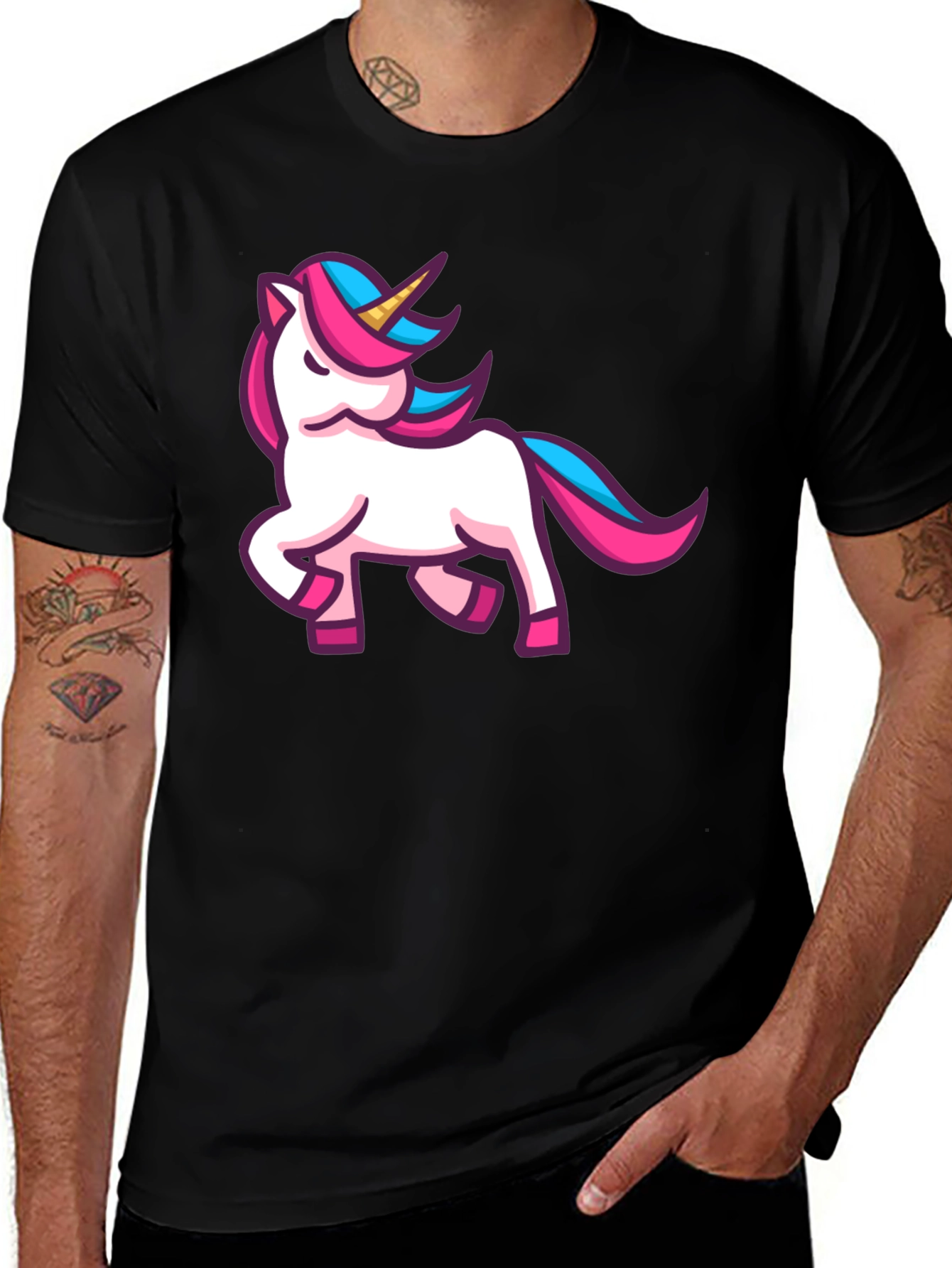 Variant 6 of Unicorn Cartoon Graphic Black T-Shirt