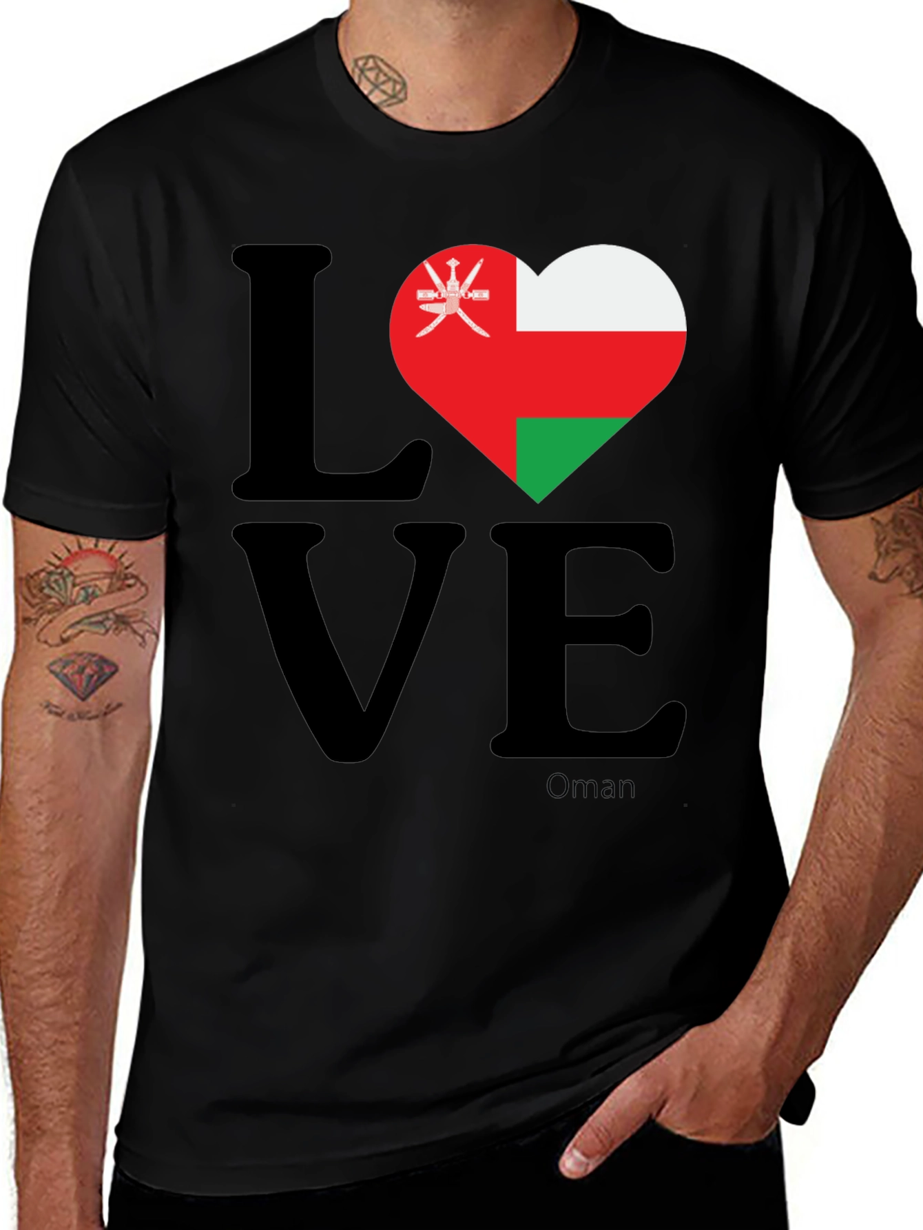 Variant 2 of Oman Flag Heart T-Shirt - Love Oman Pride