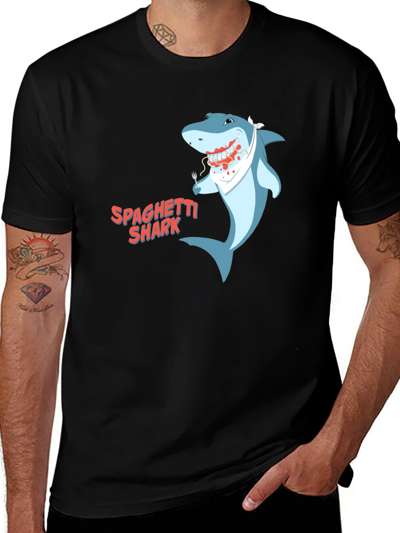 Variant 21 of Spaghetti Shark Graphic Tee - Funny Cartoon Shirt