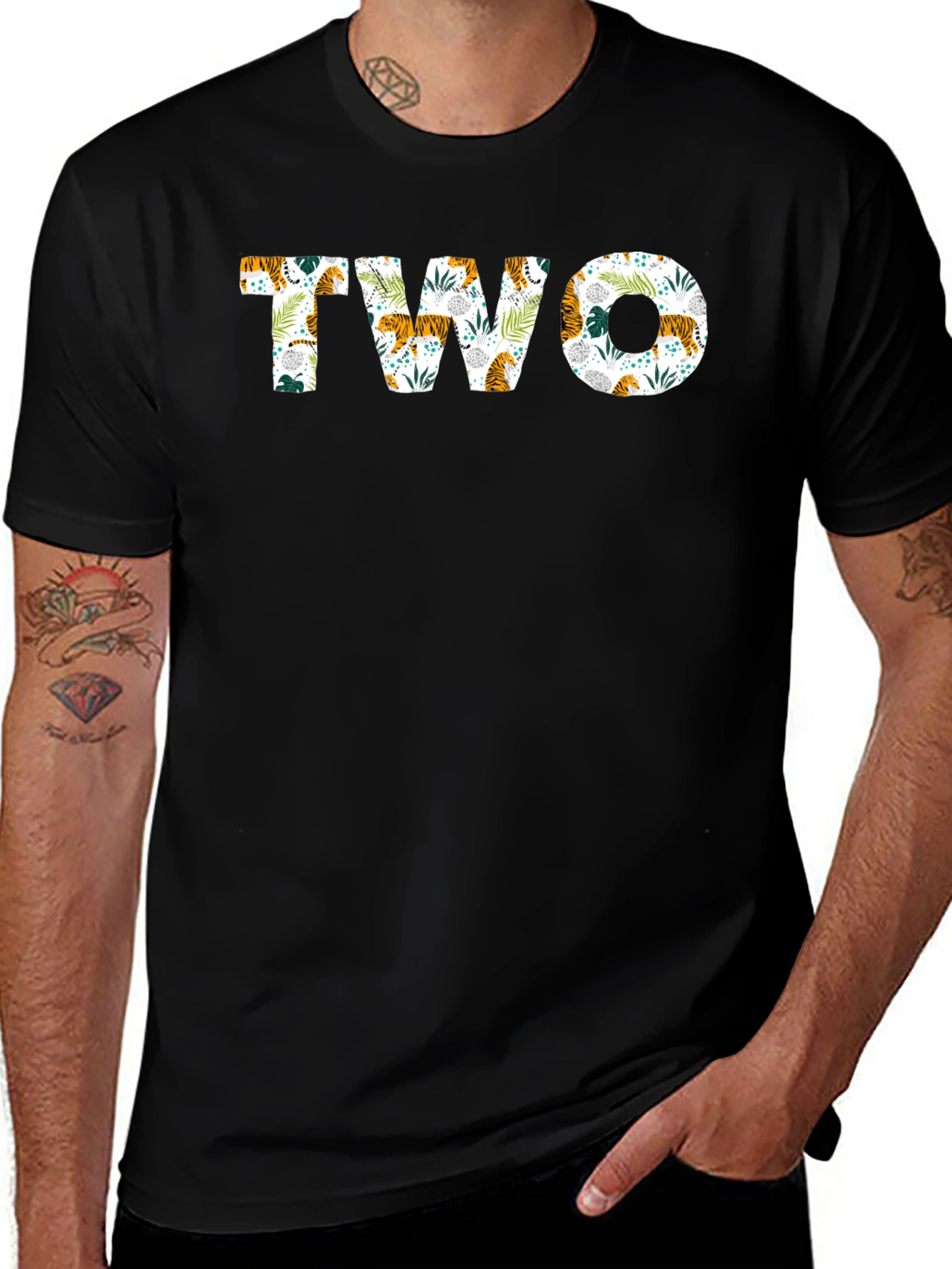 Variant 2 of Two Birthday Jungle Theme Black T-Shirt