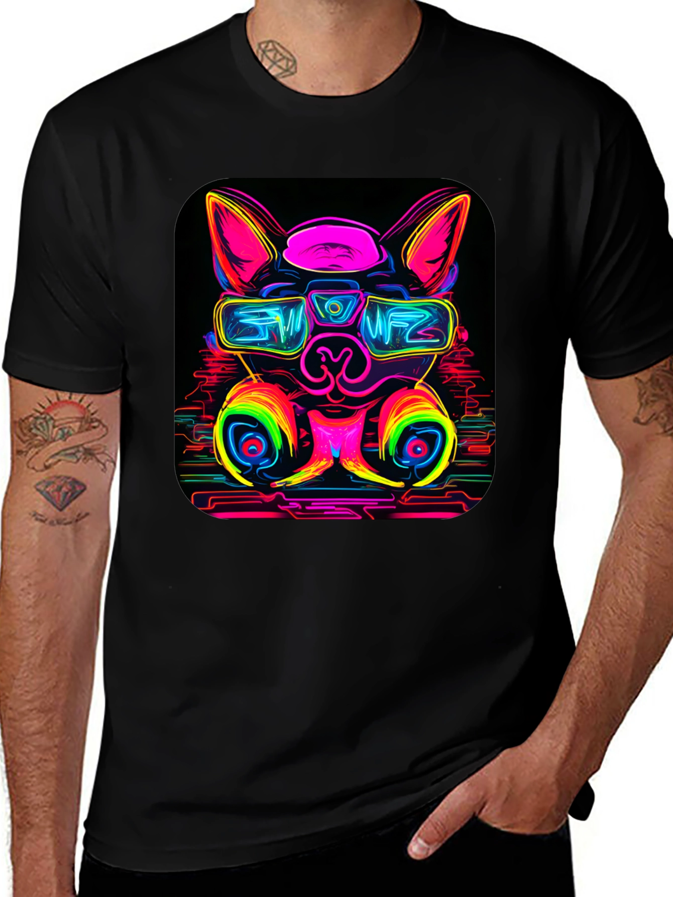 Variant 12 of Neon Cyberpunk Dog T-Shirt - Rave Ready!