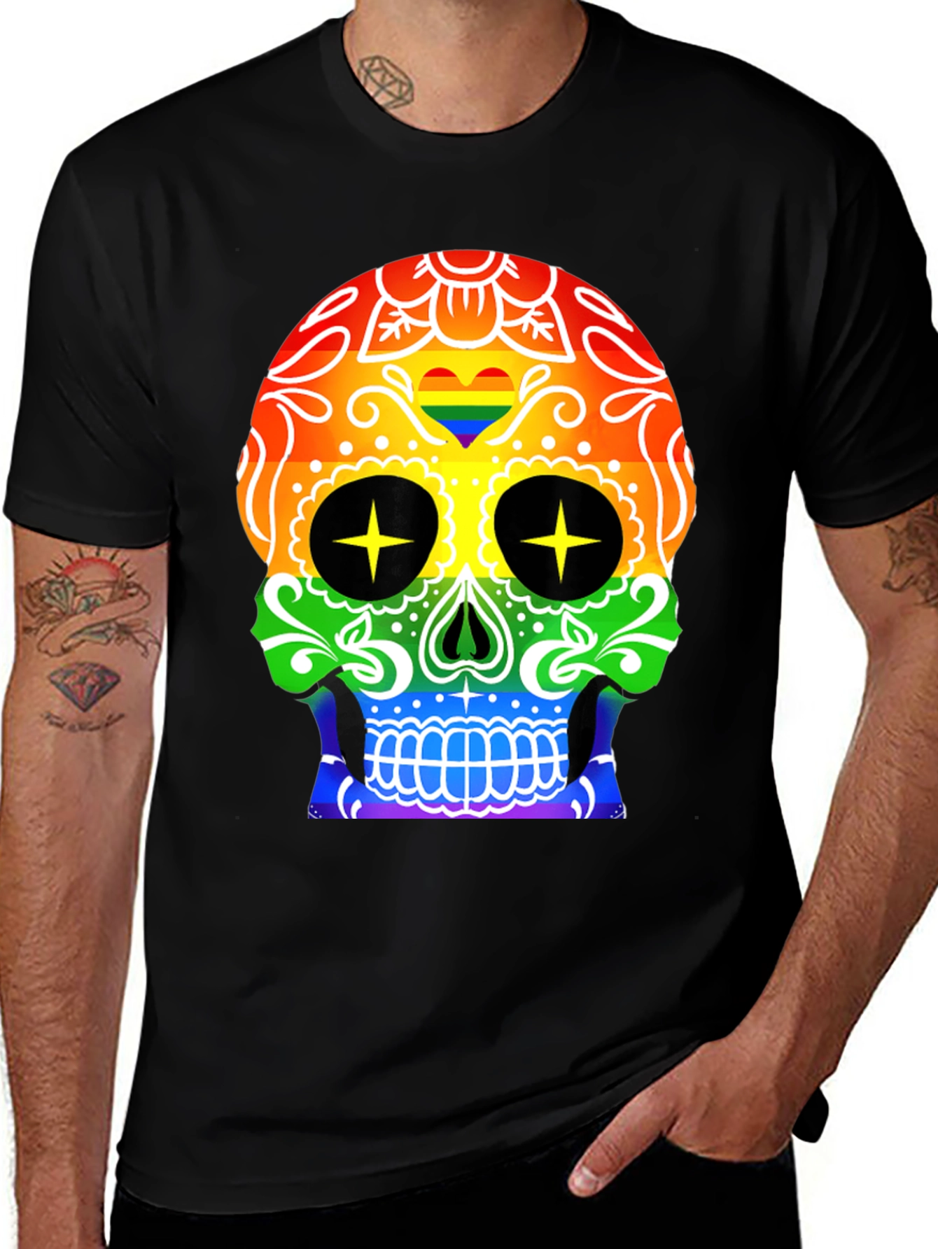 Variant 30 of Rainbow Skull T-Shirt - Prideful & Fun