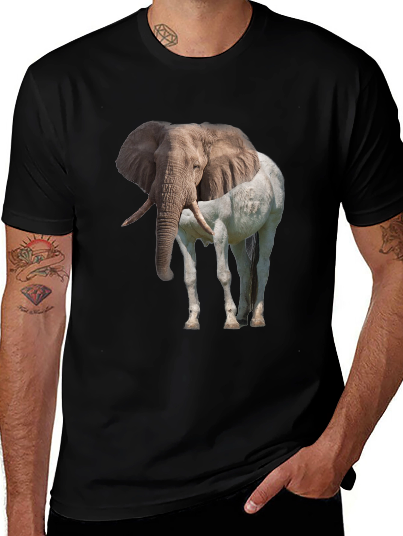 Black Elephant Horse Graphic Tee main image