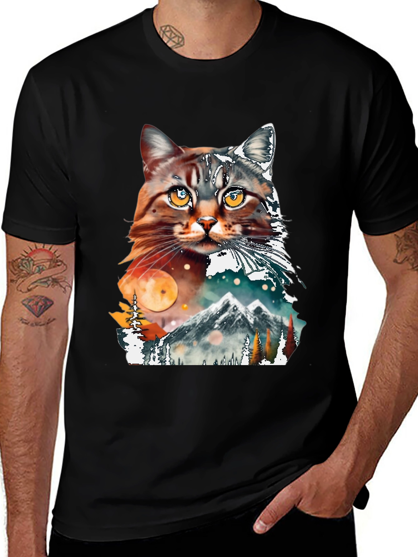 Cat and Mountain Graphic T-Shirt