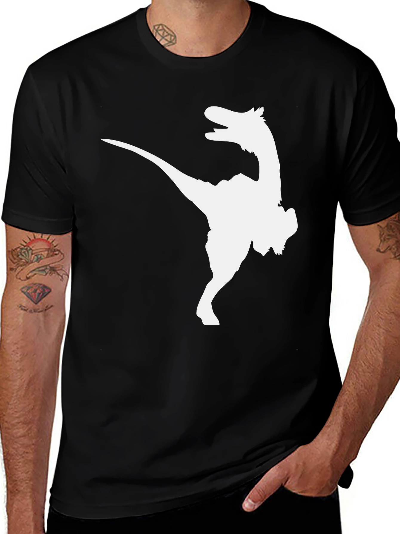 Variant 5 of Dinosaur Graphic Tee - Black Cotton T-Shirt