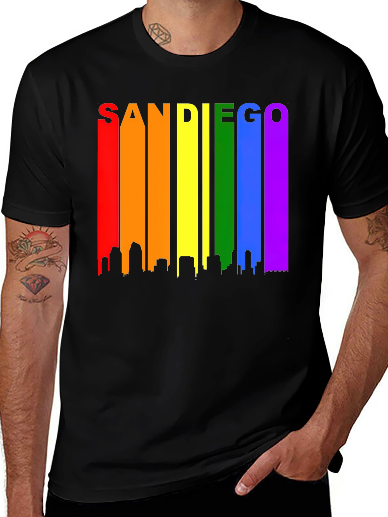 San Diego Pride Skyline Tee - Rainbow Cityscape T-Shirt