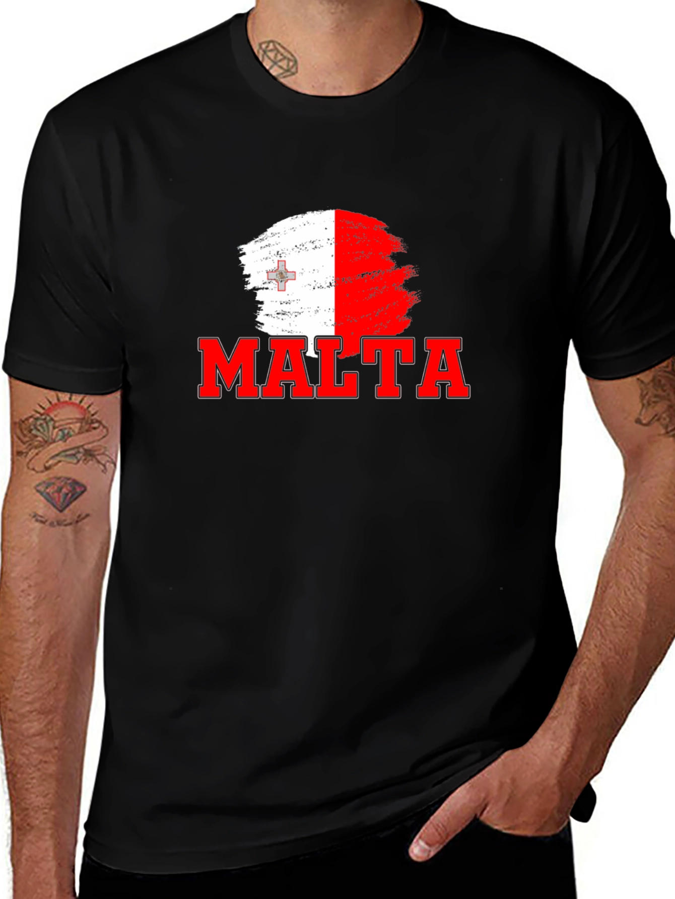 Variant 14 of Malta Flag Brushstroke Graphic Black T-Shirt