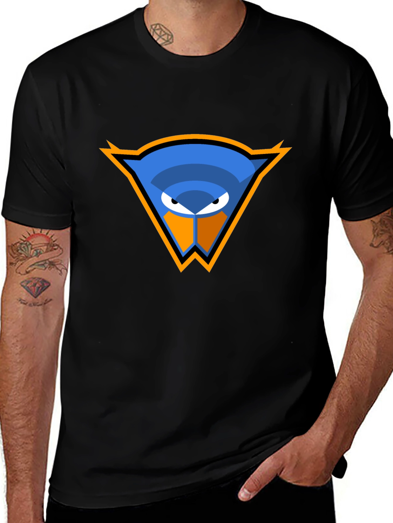 Variant 24 of Cool Blue Bird Logo Black T-Shirt