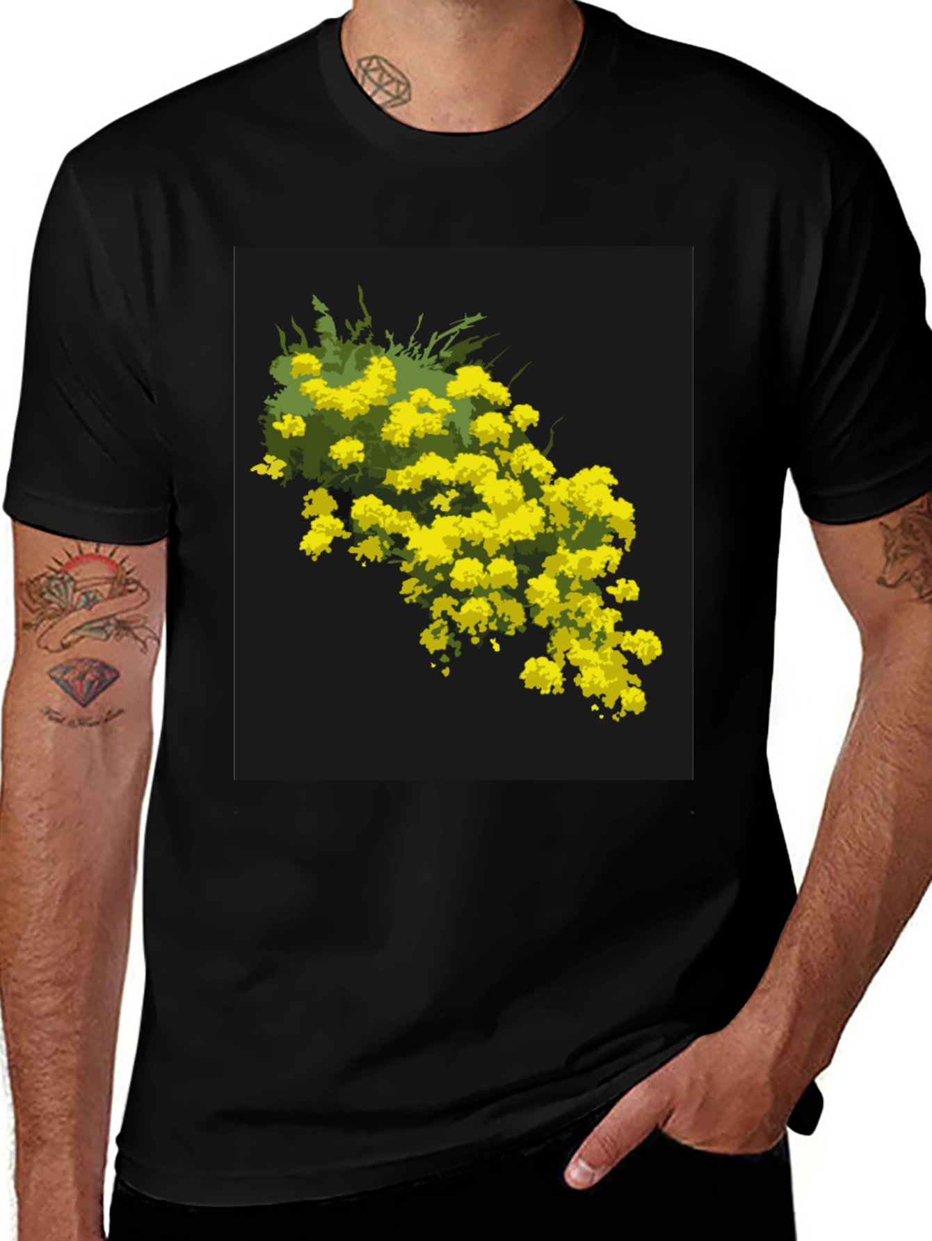 Variant 23 of Floral Print Black Crew Neck T-Shirt