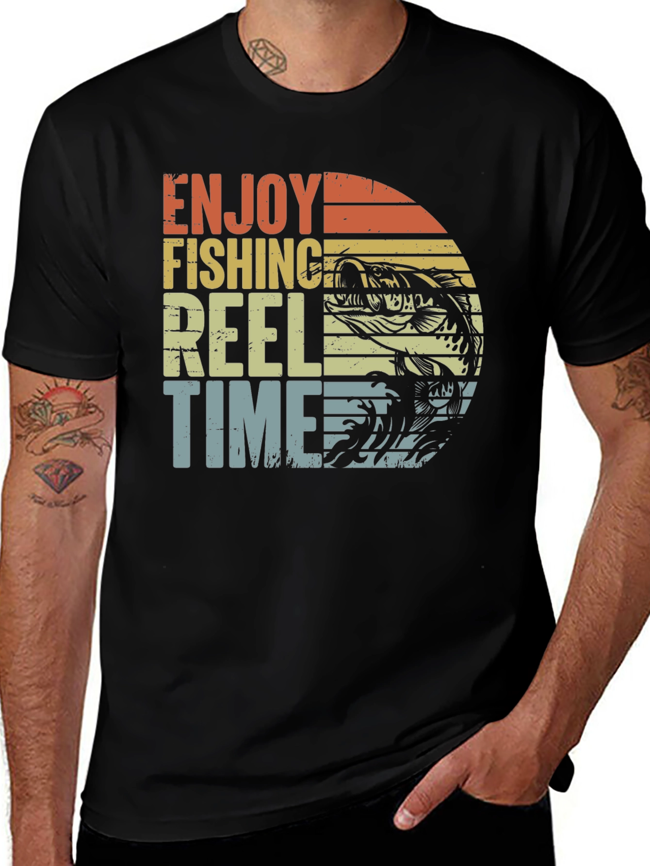 Variant 9 of Enjoy Fishing Reel Time Black Graphic Tee