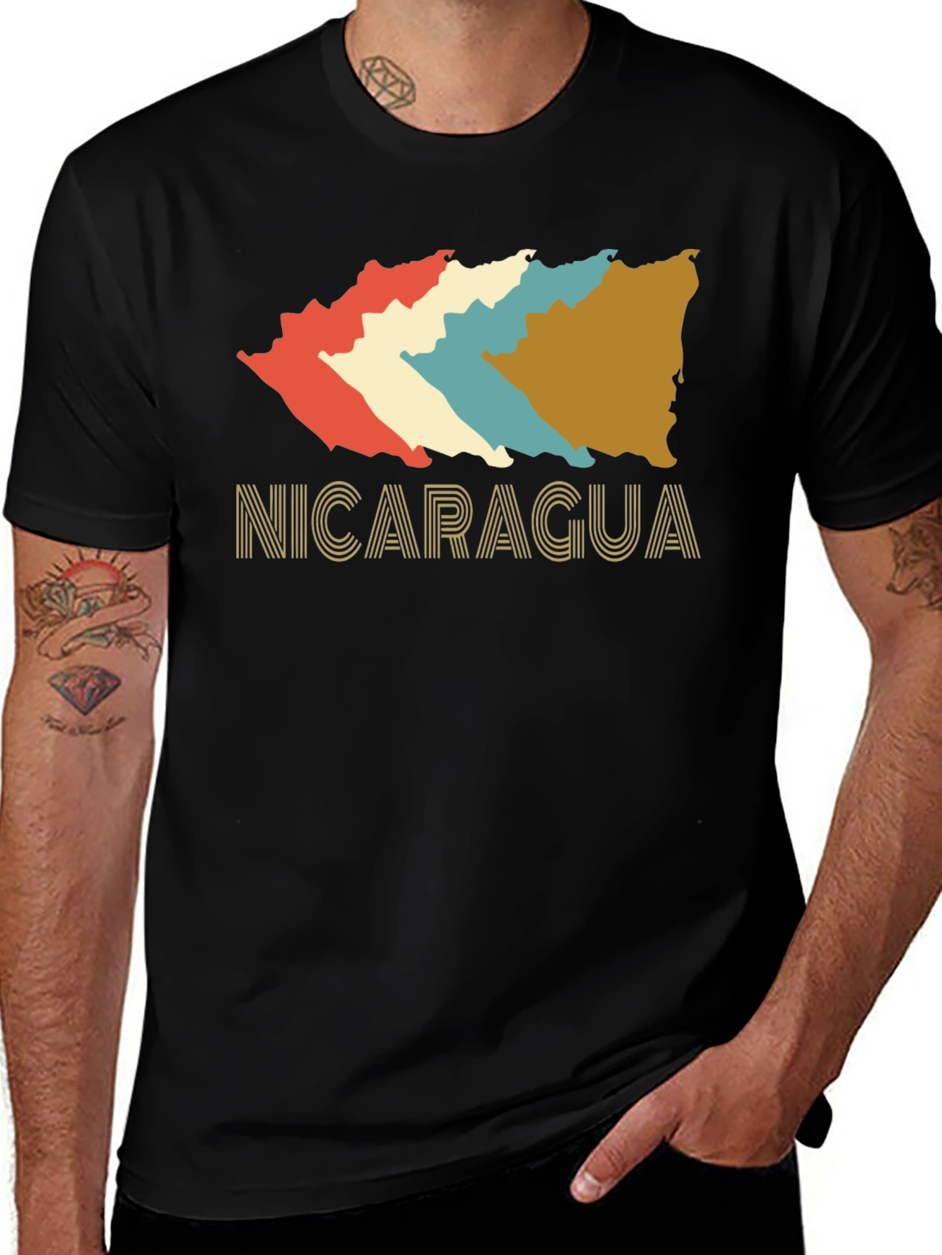 Nicaragua Retro T-Shirt - Black Cotton Tee