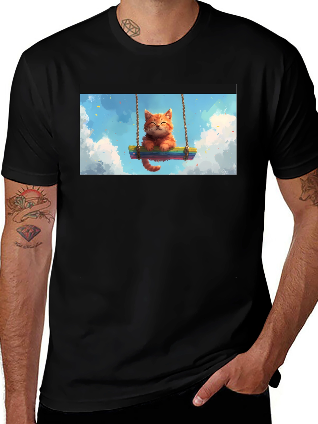 Variant 18 of Cute Kitten Swing Black T-Shirt