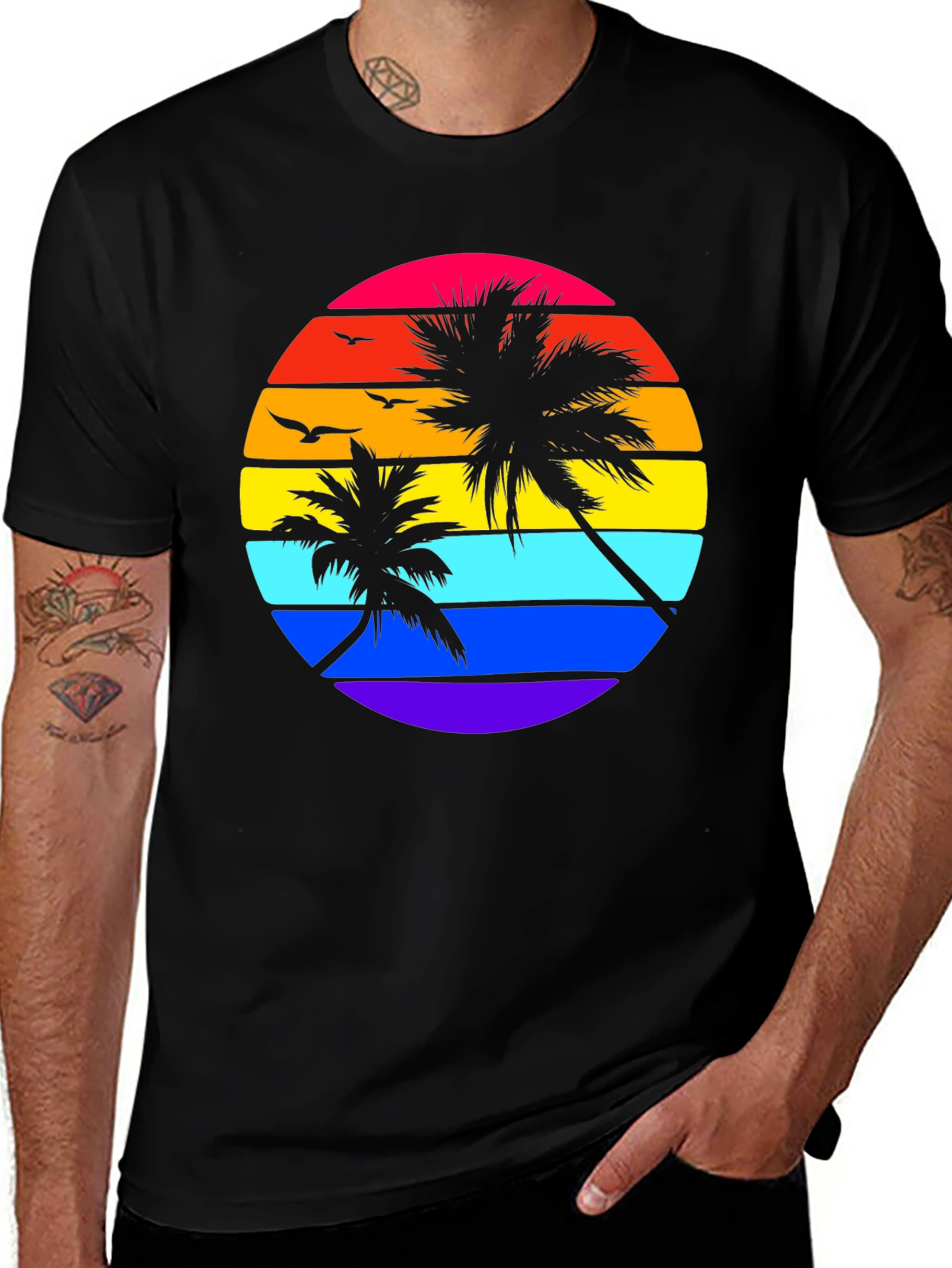 Variant 30 of Retro Sunset Palm Tee - Black Graphic T-Shirt