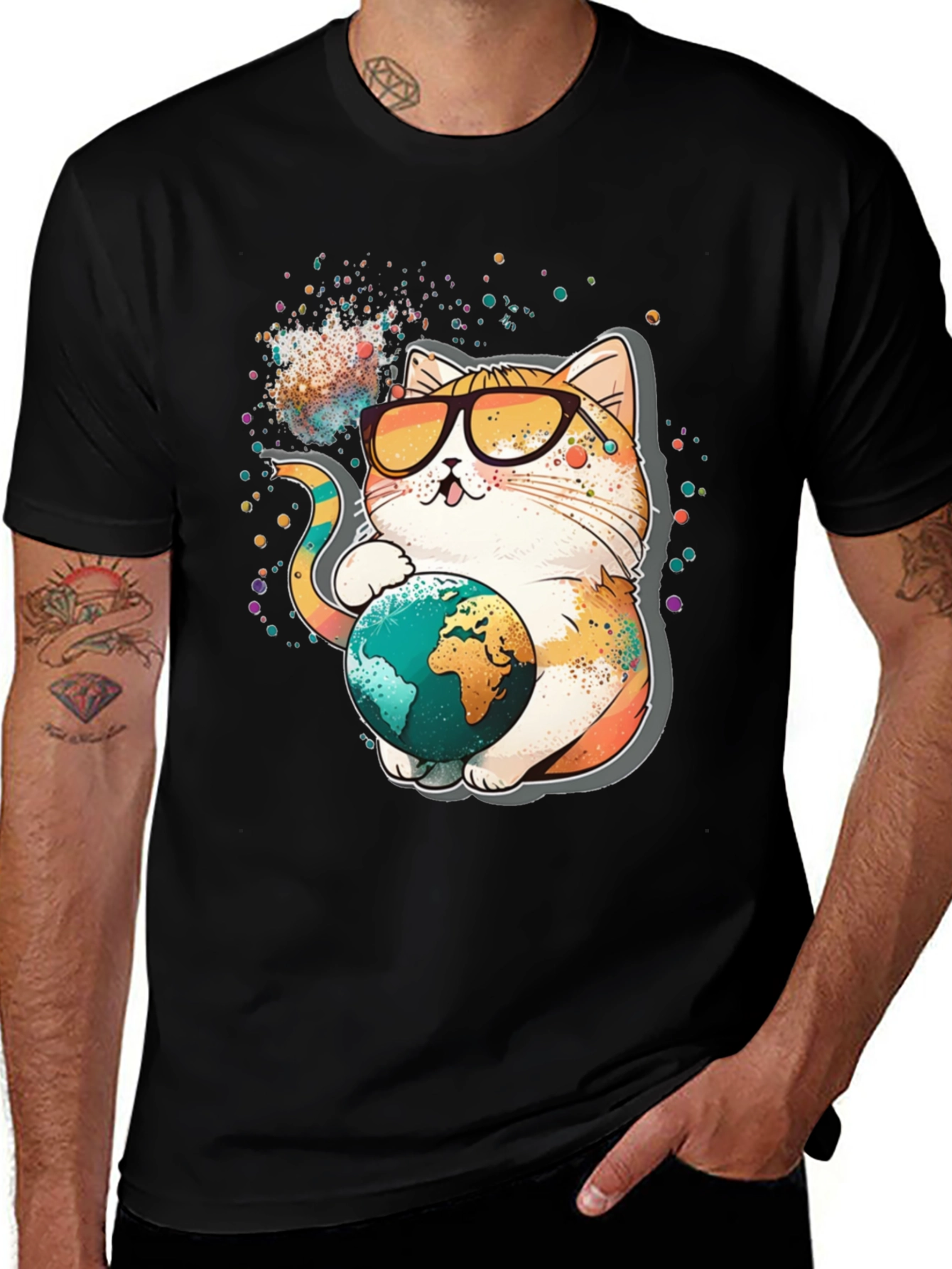 Variant 6 of Cool Cat Holding Earth T-Shirt