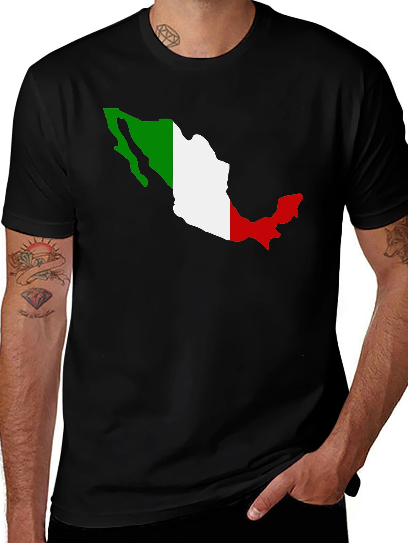 Mexico Flag Map T-Shirt - Black Crew Neck Tee