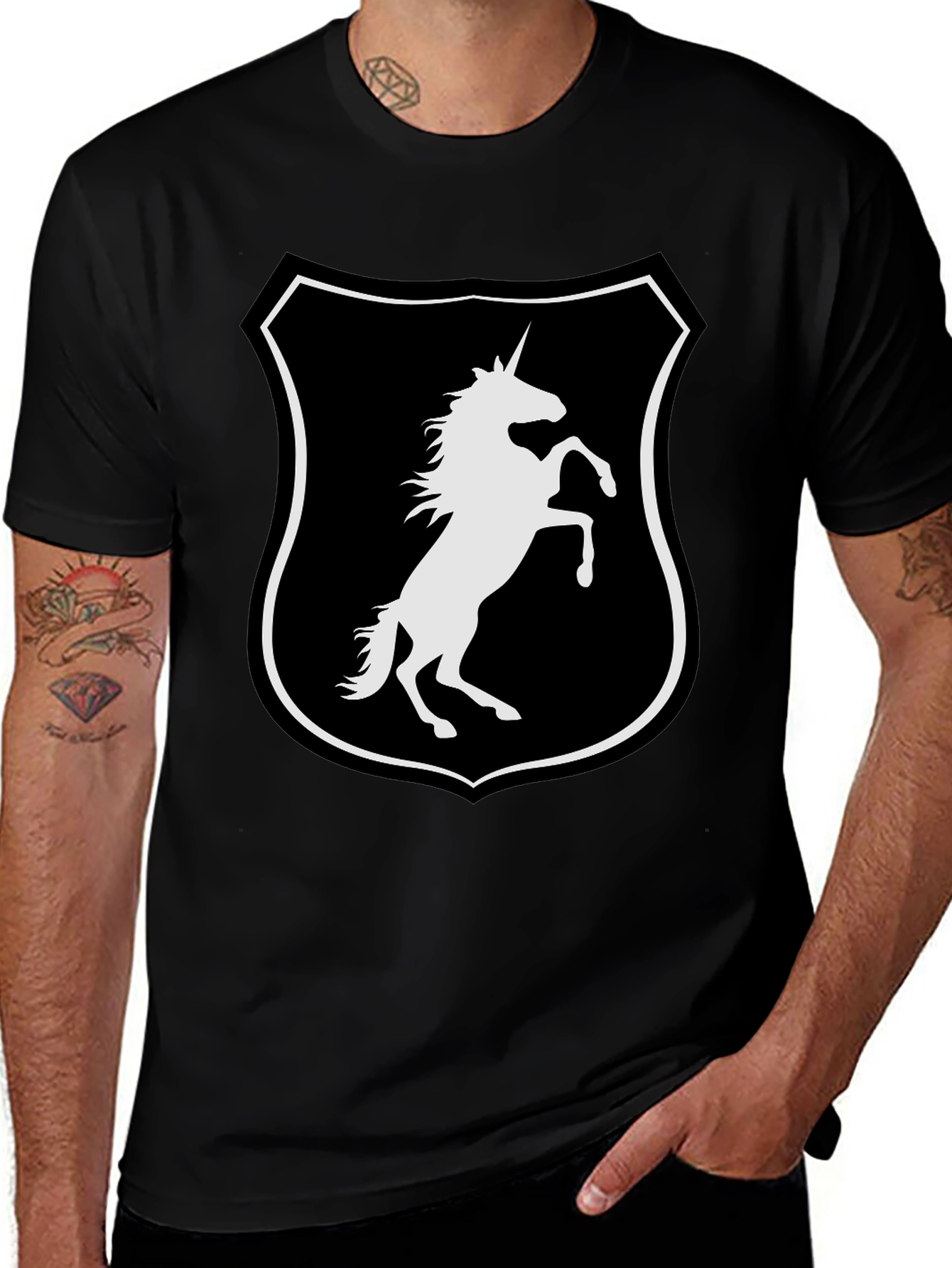Variant 8 of Unicorn Shield Graphic Tee - Black Cotton T-Shirt