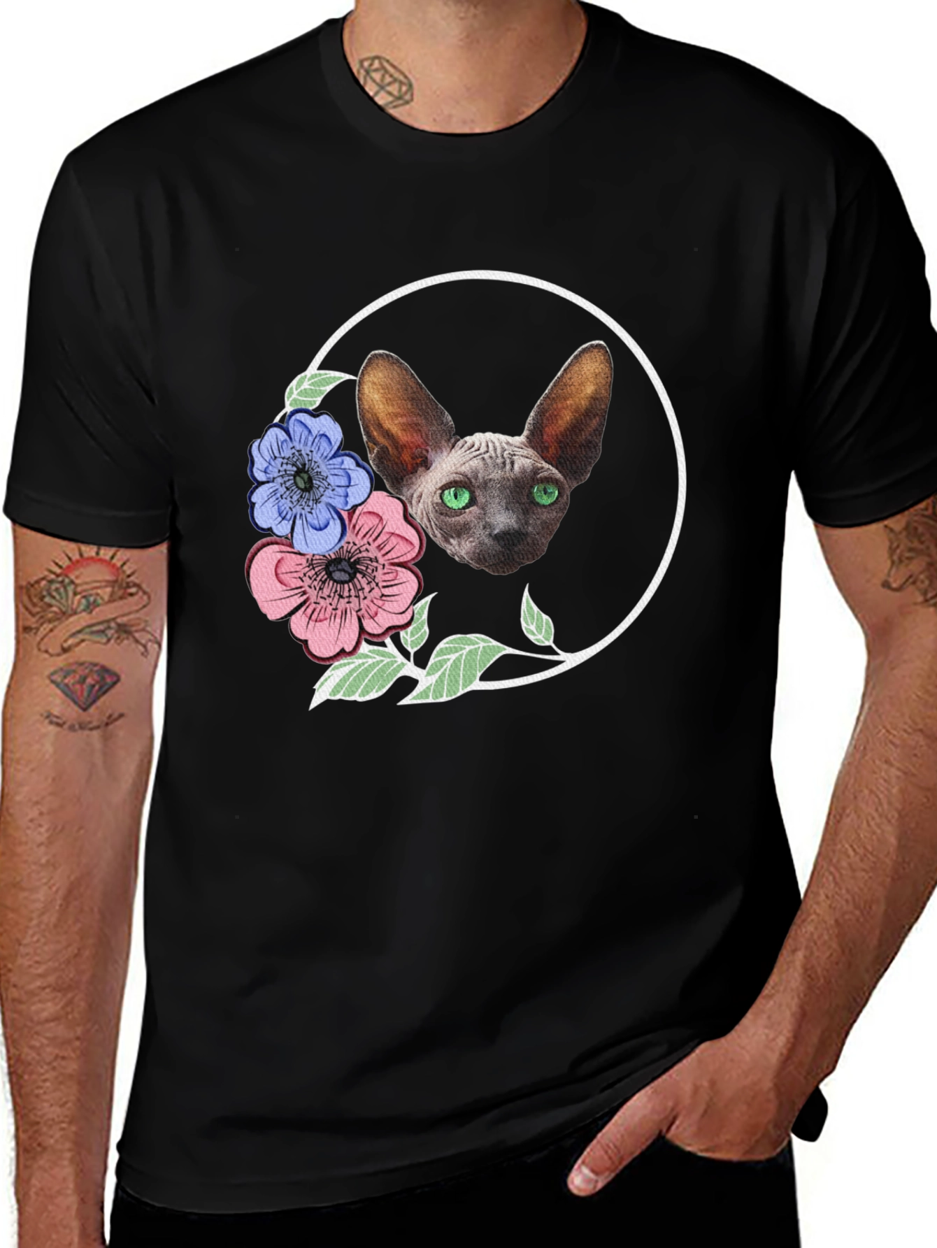 Variant 11 of Sphynx Cat Floral T-Shirt - Unique Design