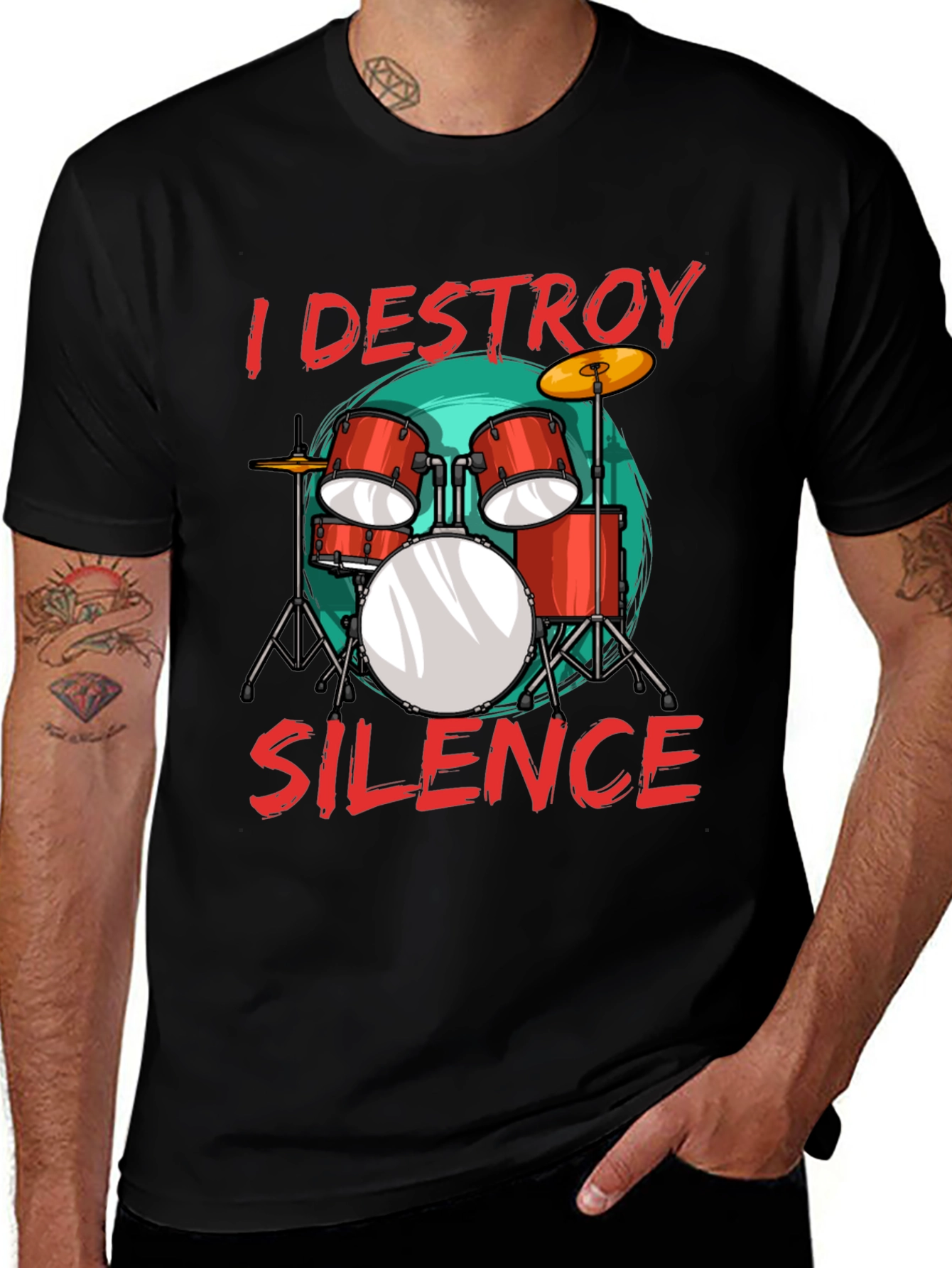 Variant 8 of I Destroy Silence Drummer T-Shirt Music Lover Tee