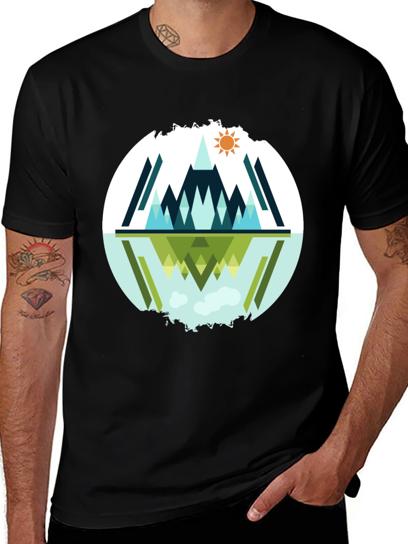 Variant 12 of Geometric Mountain Reflection Graphic Tee
