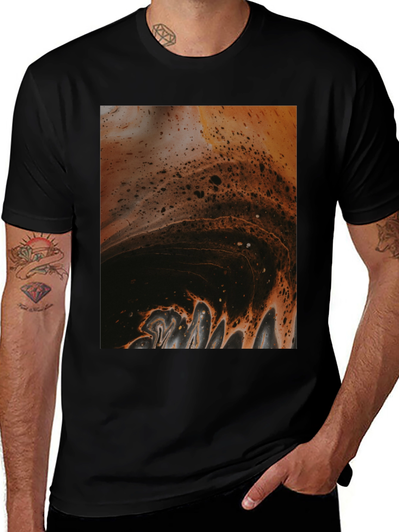 Black Abstract Fluid Art Print Black T-Shirt main image