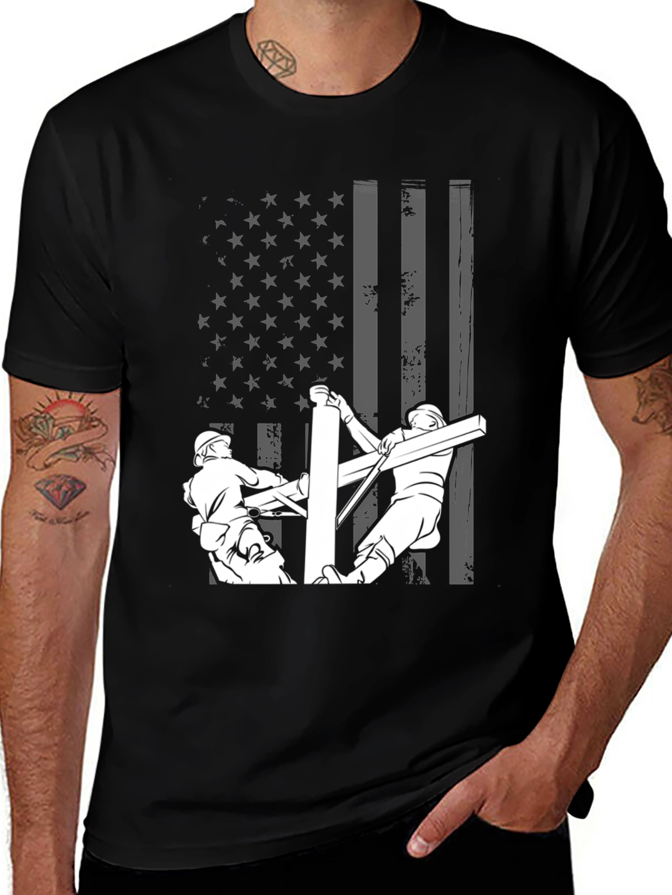 Variant 14 of Lineman American Flag Graphic T-Shirt