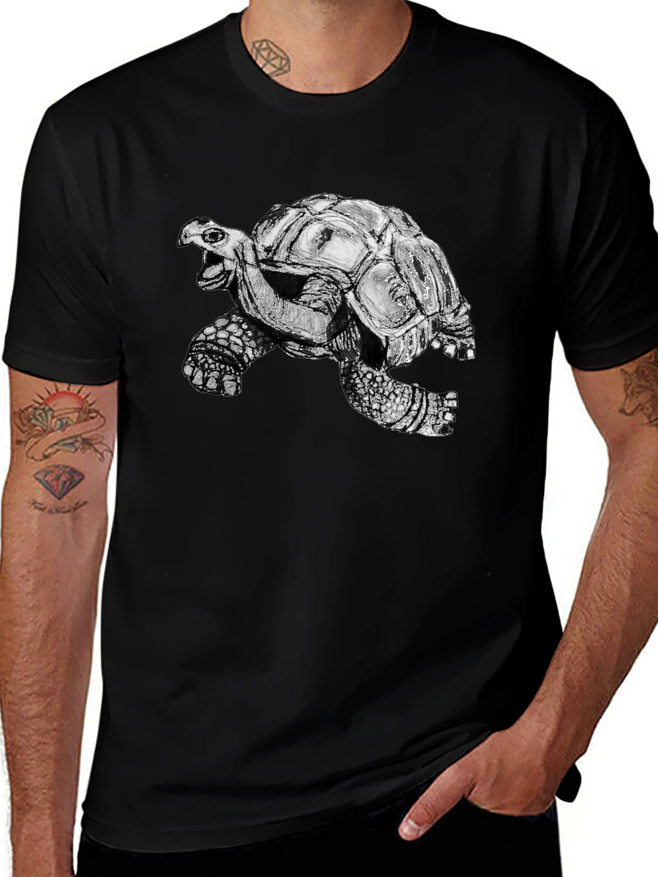 Variant 27 of Turtle Graphic Tee - Black Cotton T-Shirt