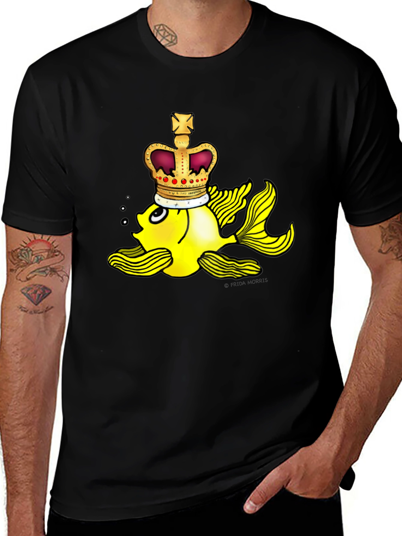 Variant 3 of Crown Goldfish Graphic Tee - Novelty Black T-Shirt