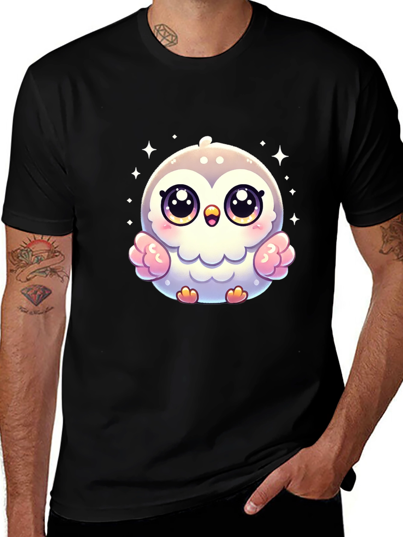 Variant 29 of Cute Cartoon Owl Graphic Tee - Black