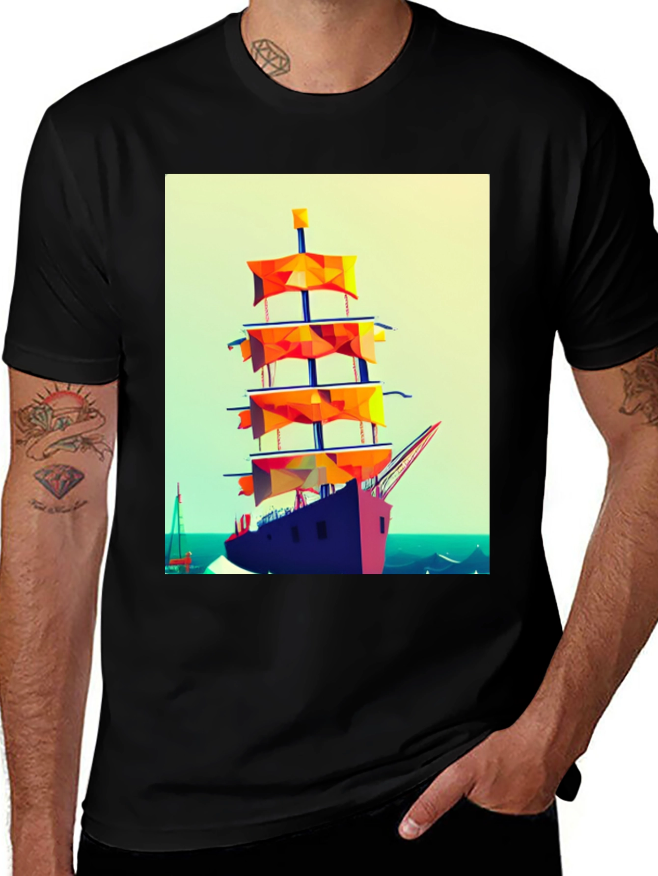 Variant 12 of Sailing Ship Graphic Tee - Retro Style