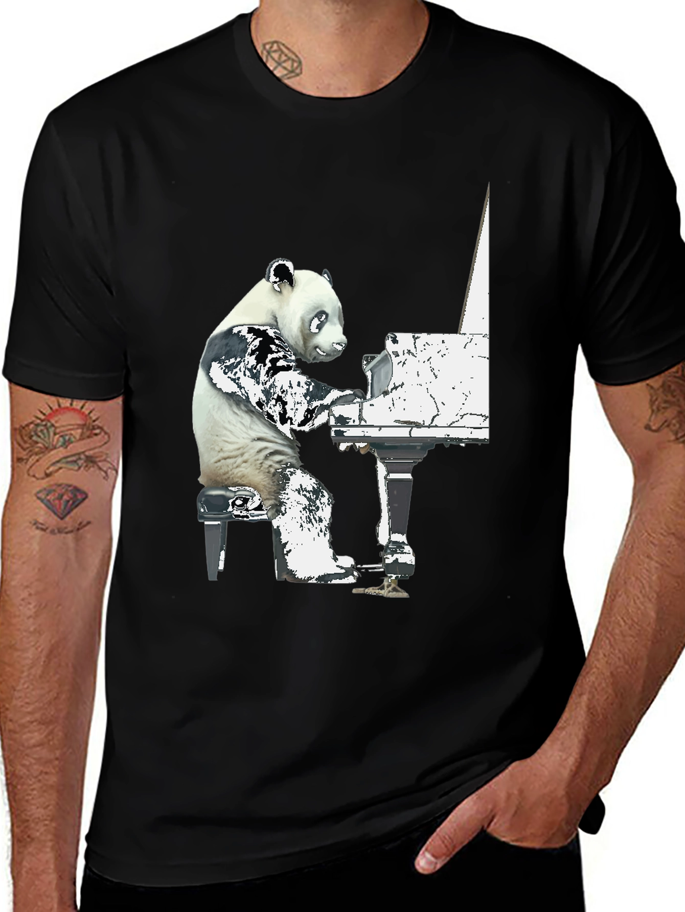 Variant 23 of Panda Pianist Graphic Tee - Black Cotton Blend