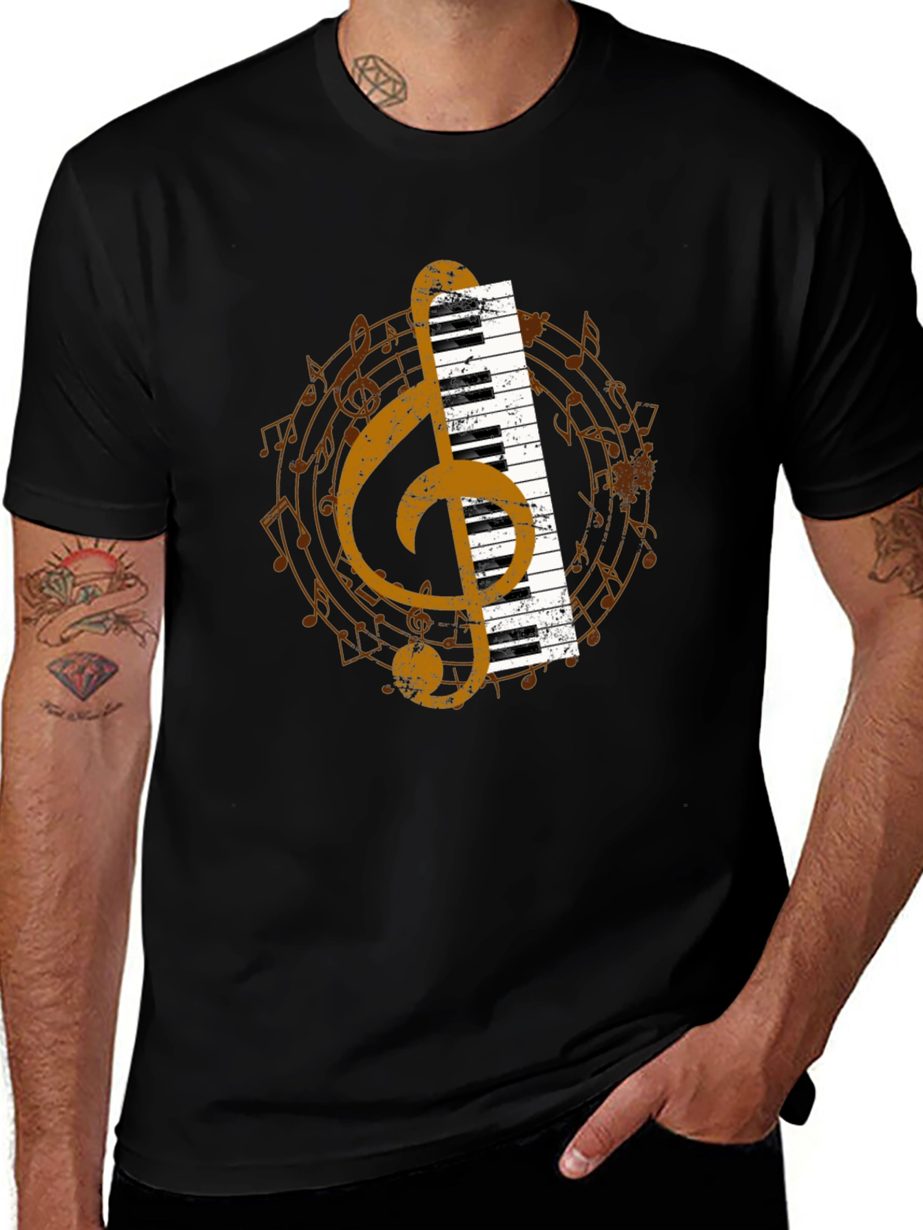 Variant 13 of Musical T-Shirt: Piano & Treble Clef Graphic Tee