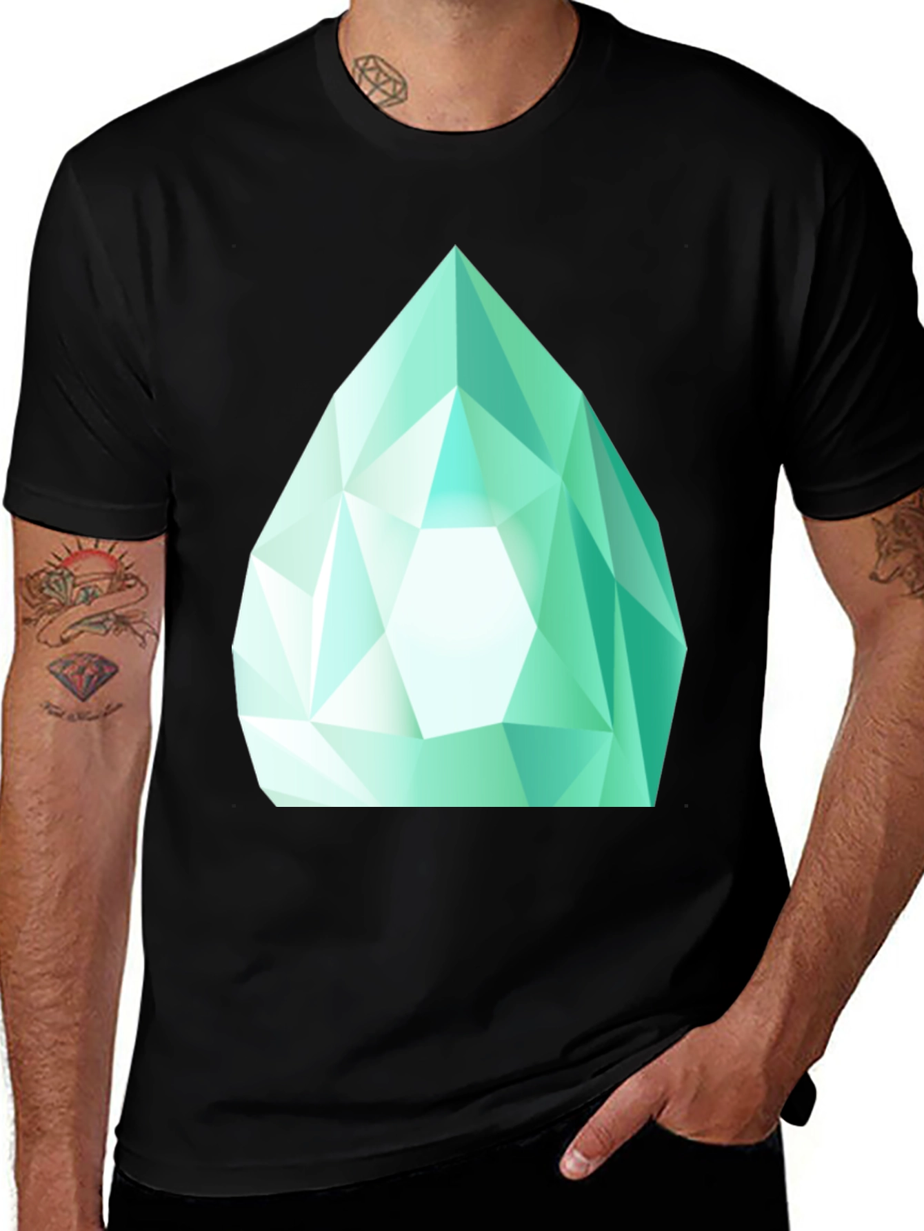 Variant 22 of Emerald Gem Graphic Tee - Sleek Black Cotton Shirt